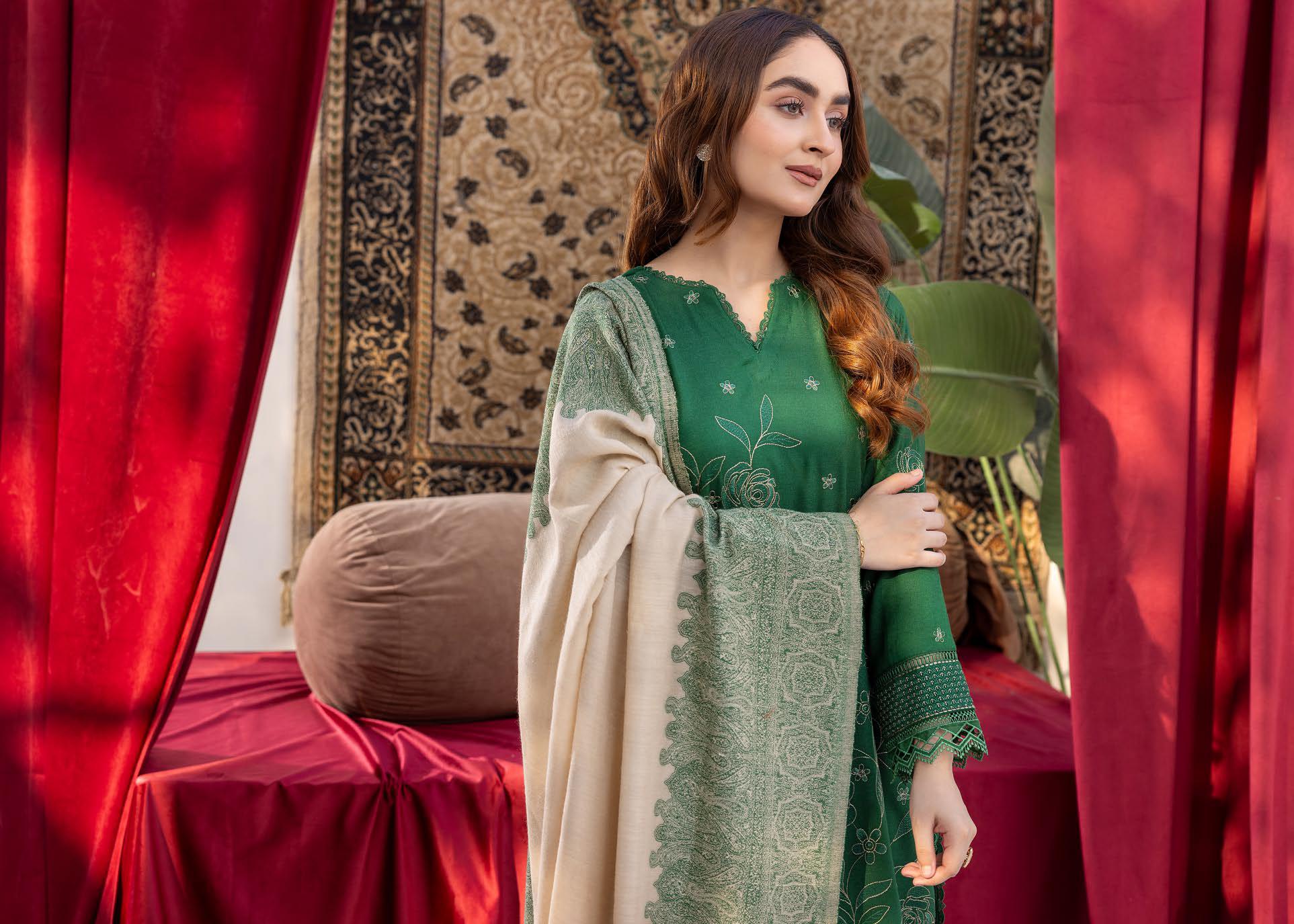 Anchal Embroidery Peach Leather 3 Piece Suit with Sawati Shawl (AS-03)