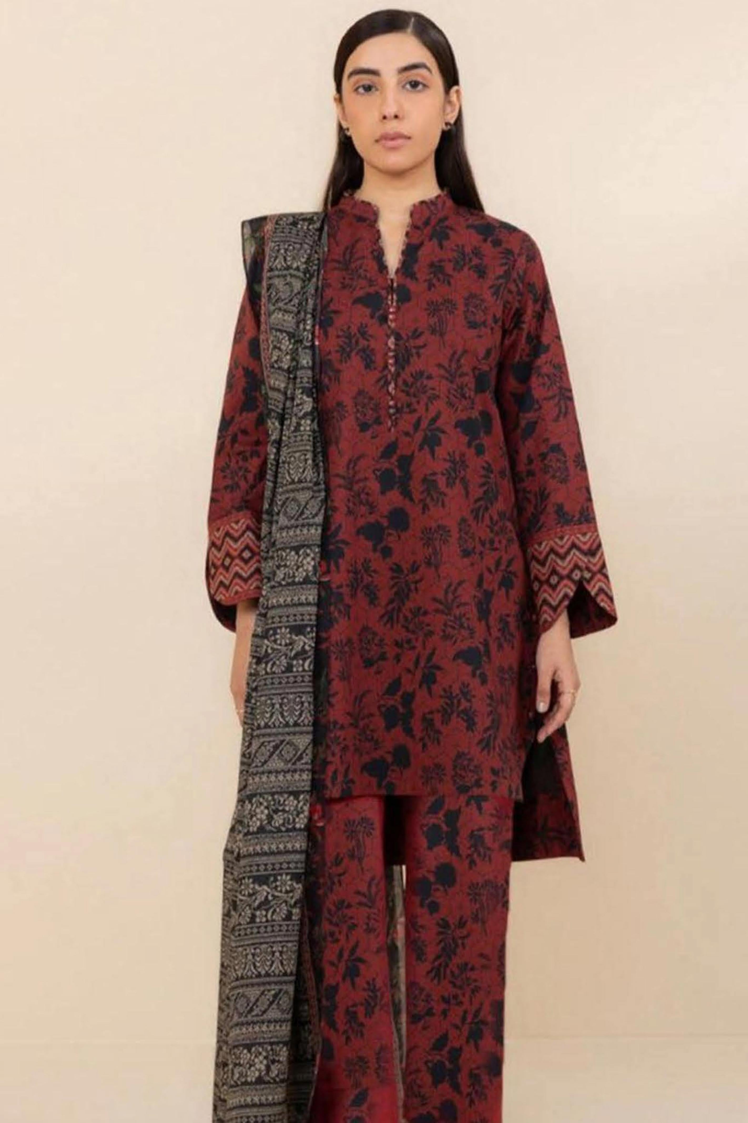 Zainab Chottani Lawn – Bana Dora 2025 (Rust Floral 3-Piece Suit)