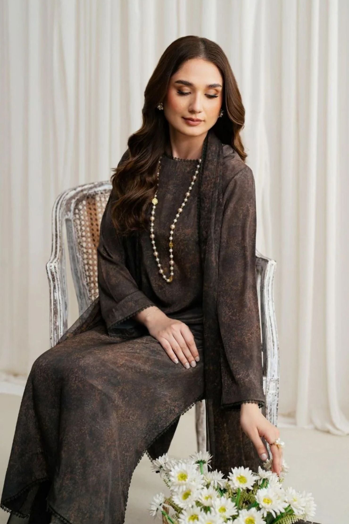 Dark Chocolate Brown Textured Lawn 3-Piece Suit | Subtle & Sophisticated |