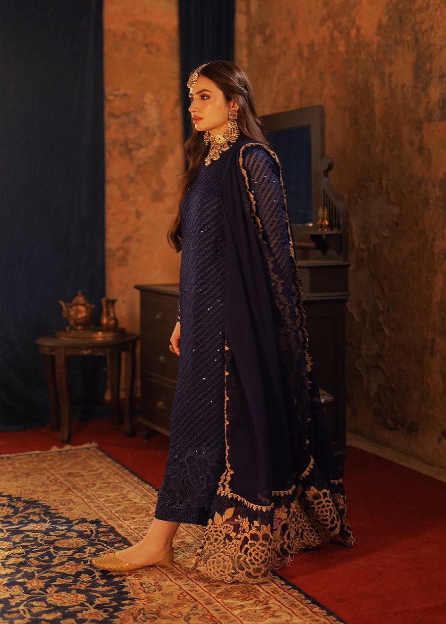 AZURE SOFT CHIFFON HEAVILY EMBROIDERY DRESS 3 PIECE UNSTITCHED