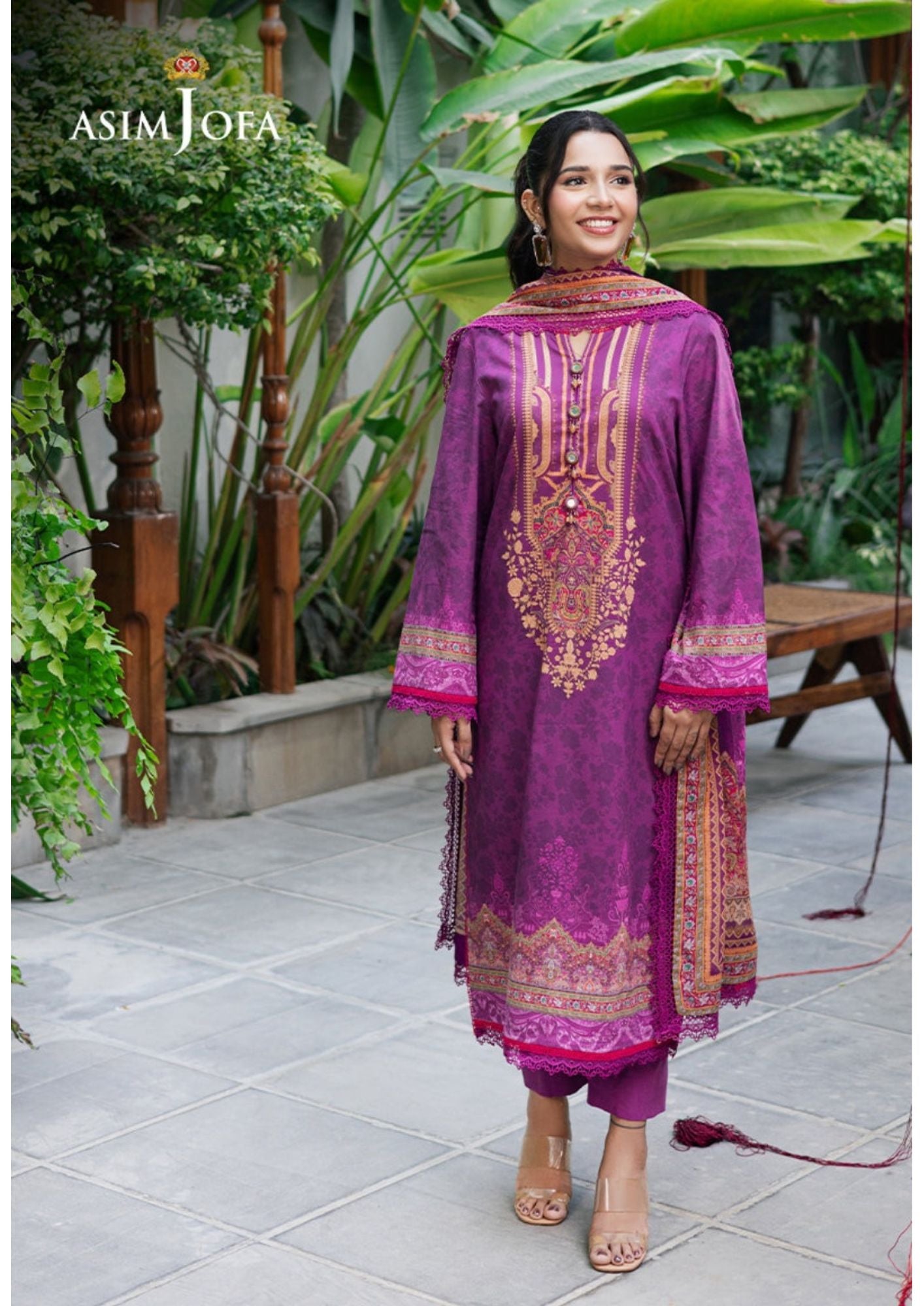 Royal Plum Embroidered Lawn Suit | Asim Jofa | 3-Piece