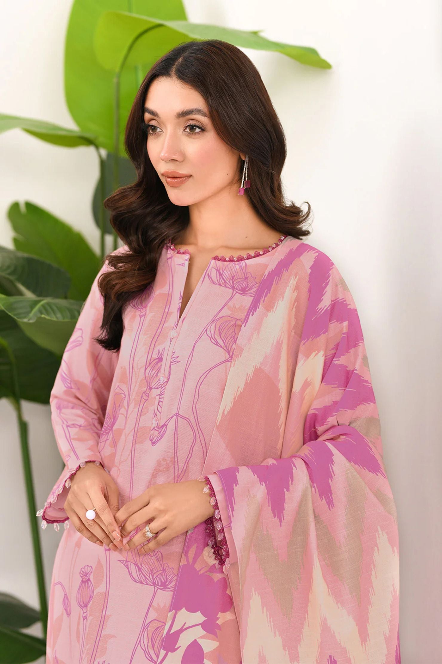 Soft Pink Floral Lawn 3-Piece Suit | Pastel Elegance & Ikat Inspired Dupatta |