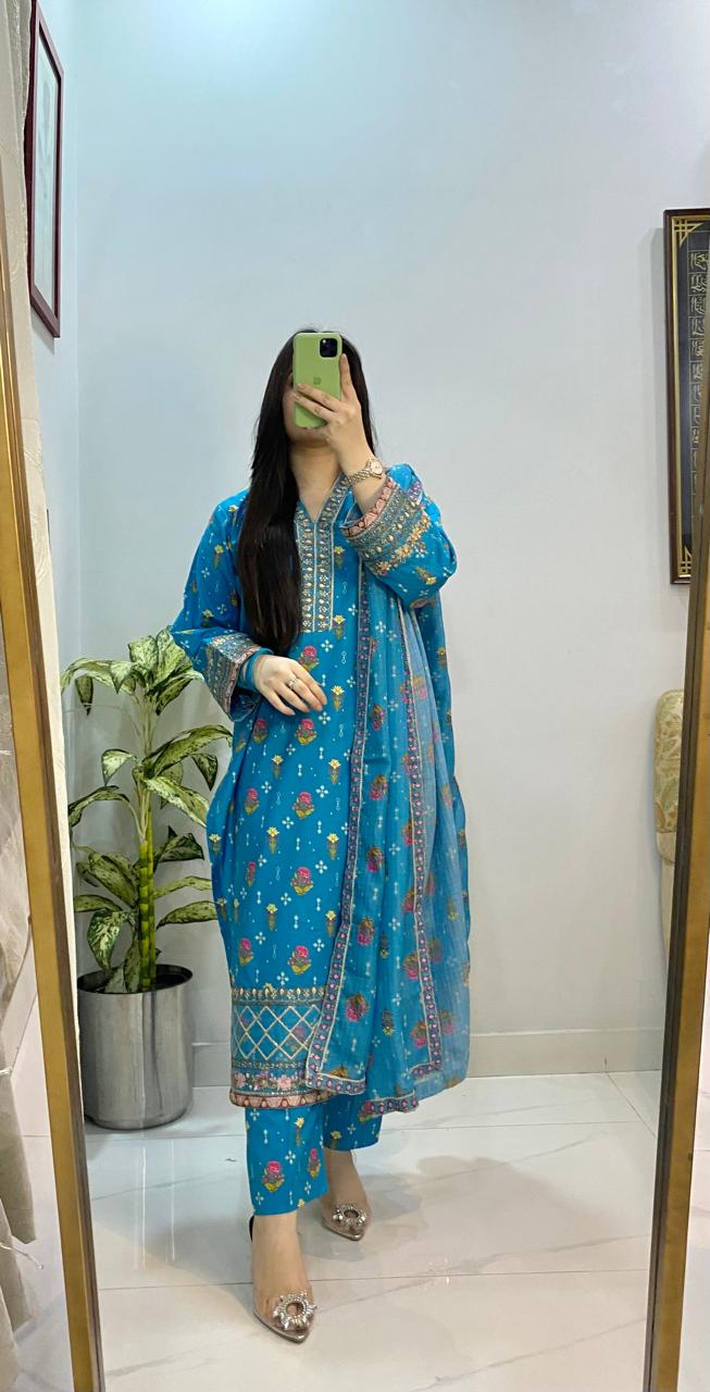 AIZAH LAWN EMBROIDERY DRESS 3 PIECE