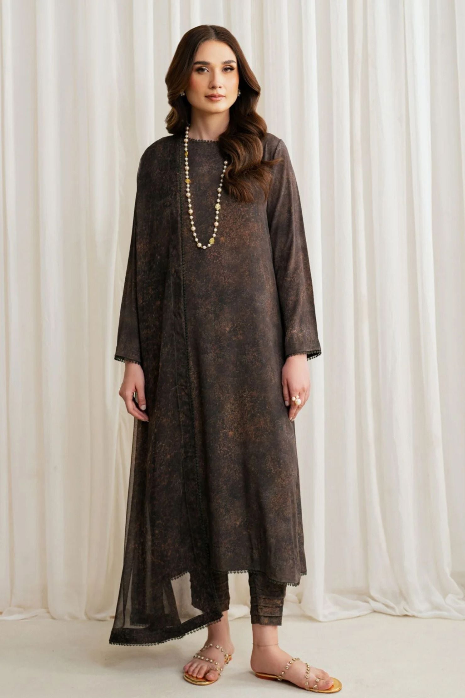 Dark Chocolate Brown Textured Lawn 3-Piece Suit | Subtle & Sophisticated |