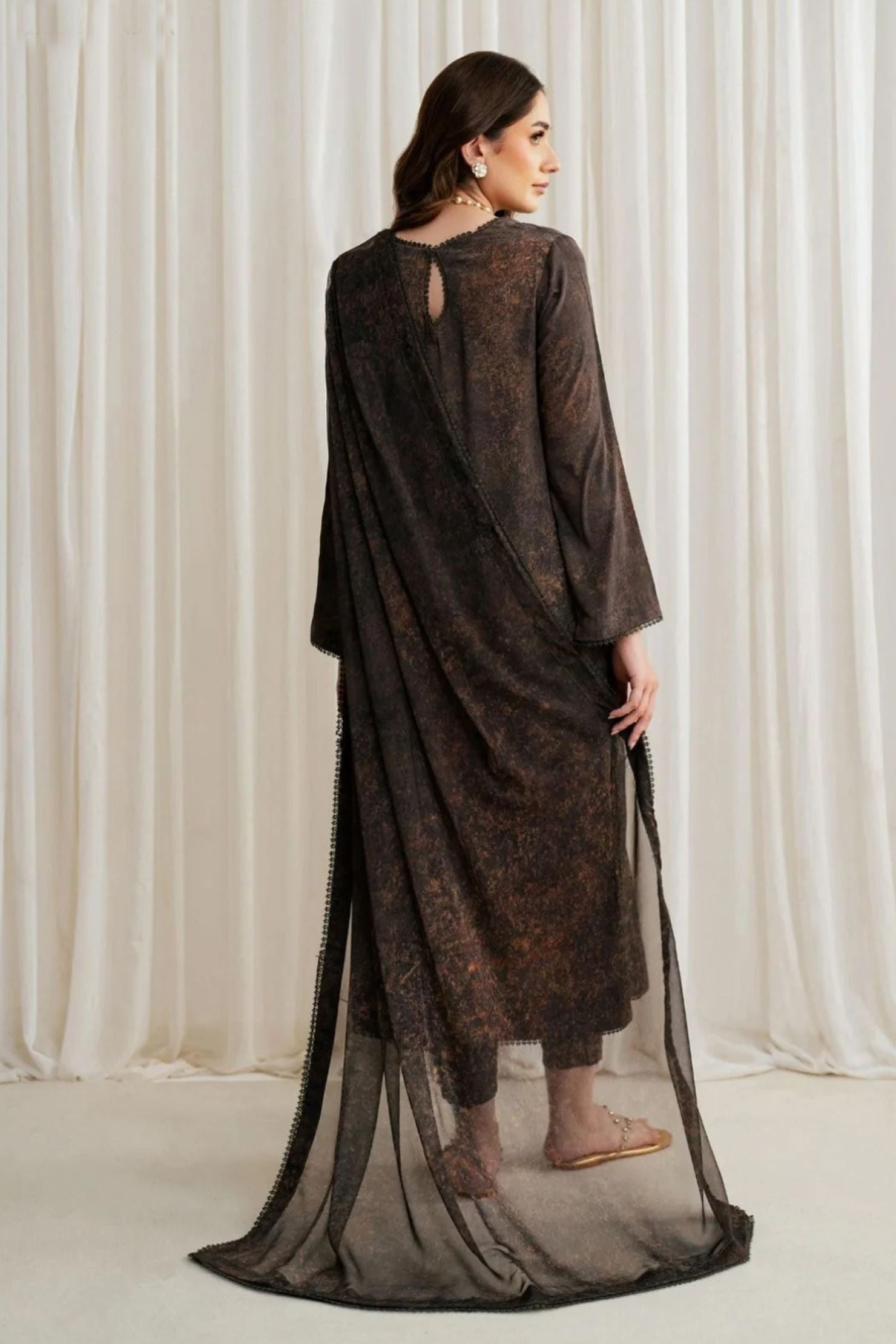 Dark Chocolate Brown Textured Lawn 3-Piece Suit | Subtle & Sophisticated |
