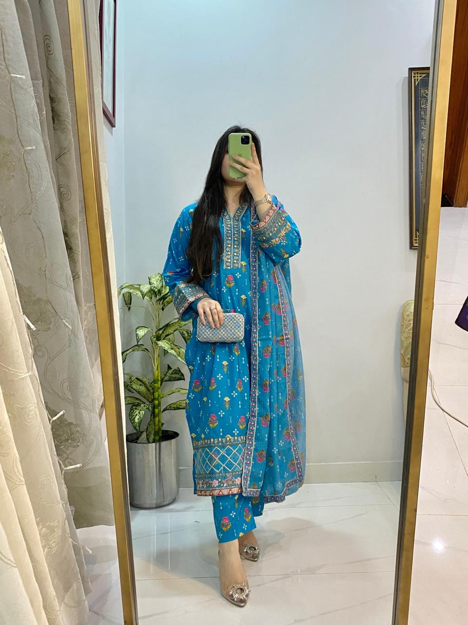 AIZAH LAWN EMBROIDERY DRESS 3 PIECE