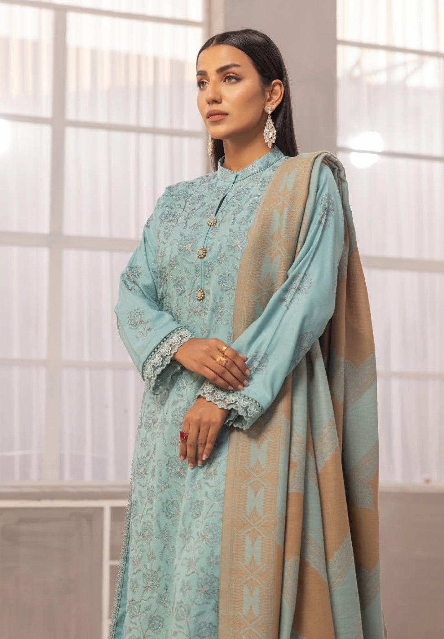 Anchal Embroidered with Sawati Shawl 3 Piece Suit (As-01)
