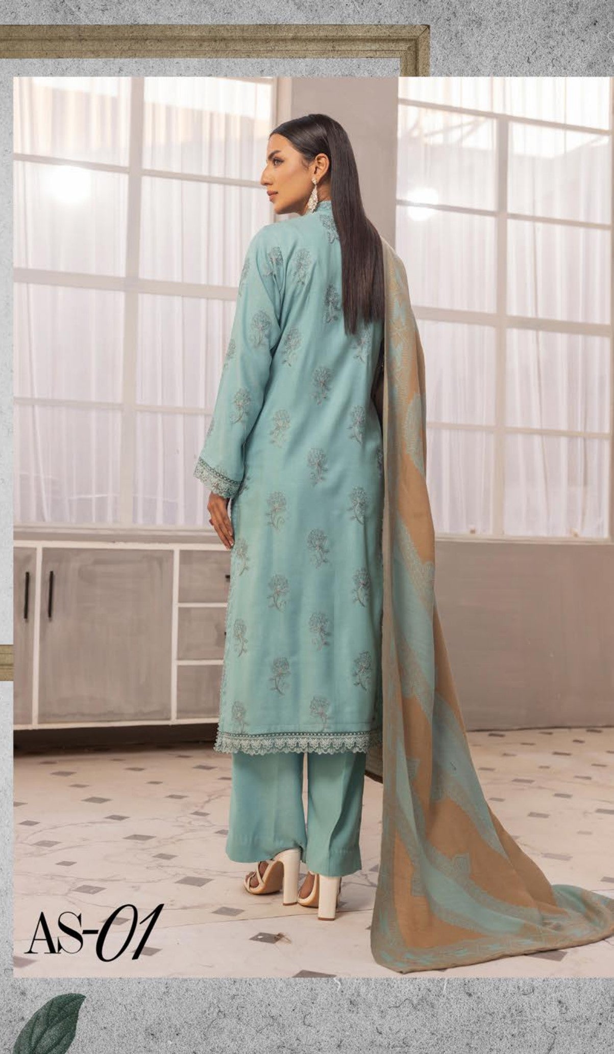 Anchal Embroidered with Sawati Shawl 3 Piece Suit (As-01)