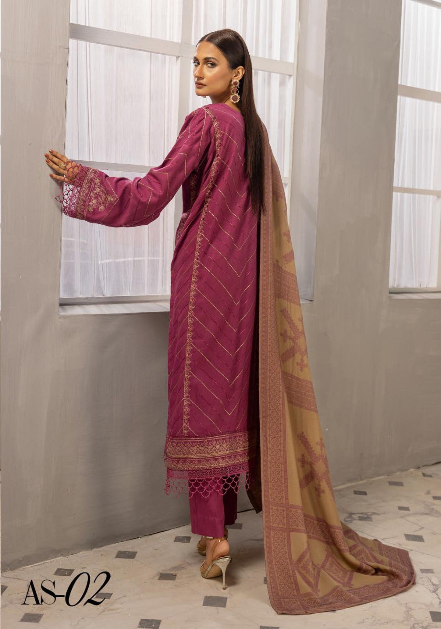 Anchal Embroidered with Sawati Shawl 3 Piece Suit (As-02)