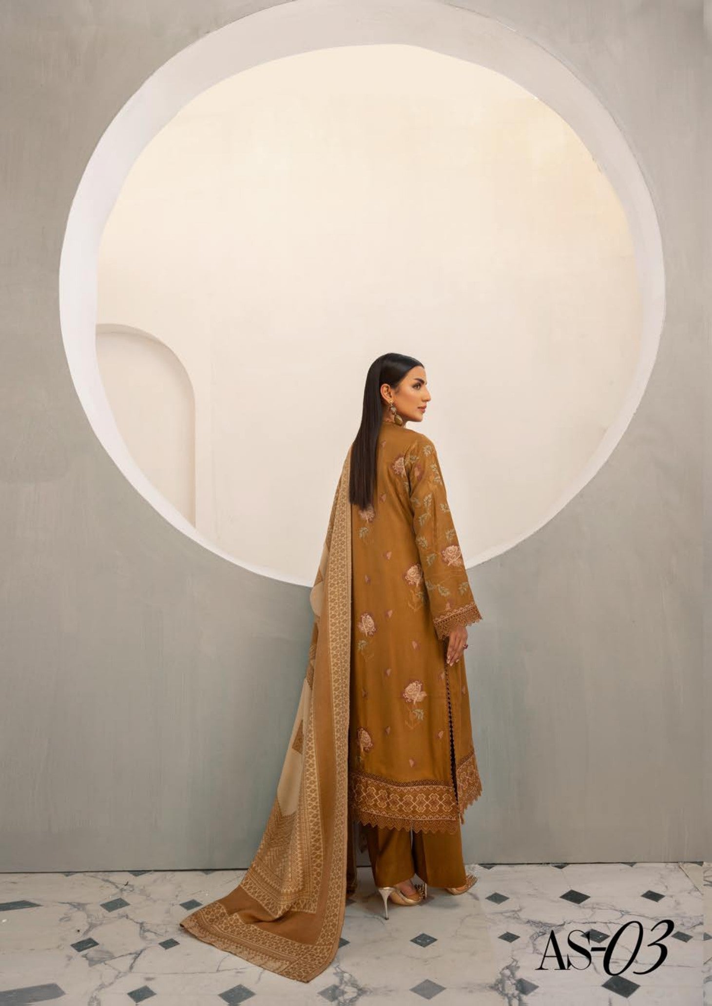 Anchal Embroidered with Sawati Shawl 3 Piece Suit (As-03)