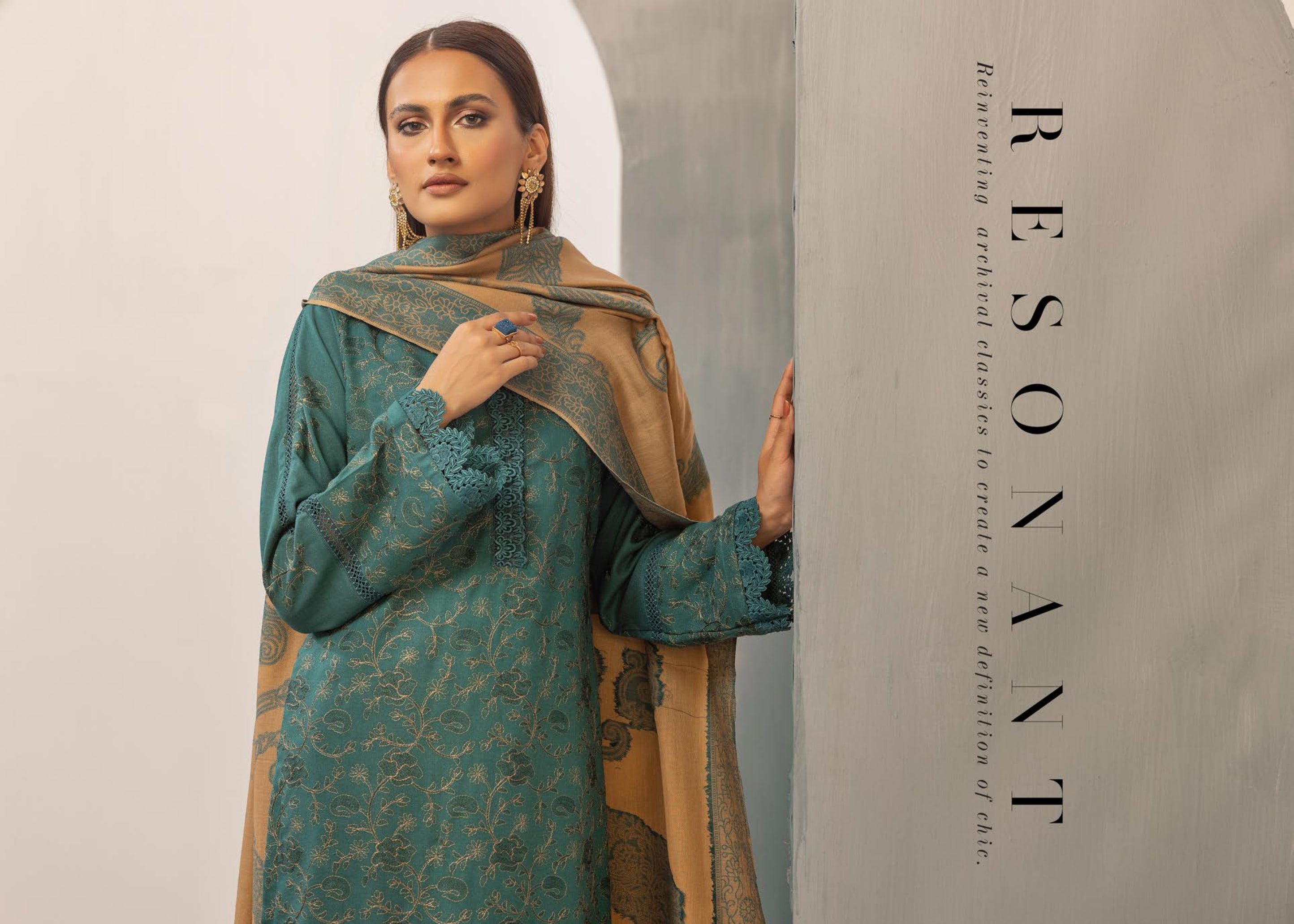 Anchal Embroidered with Sawati Shawl 3 Piece Suit (As-04)