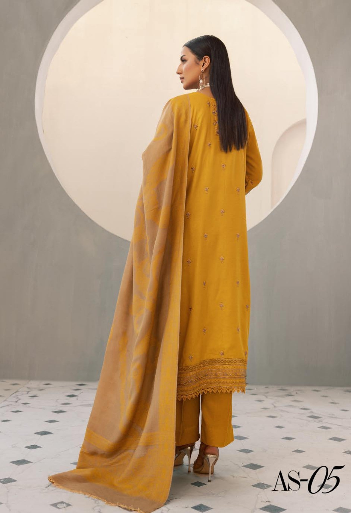Anchal Embroidered with Sawati Shawl 3 Piece Suit (As-05)