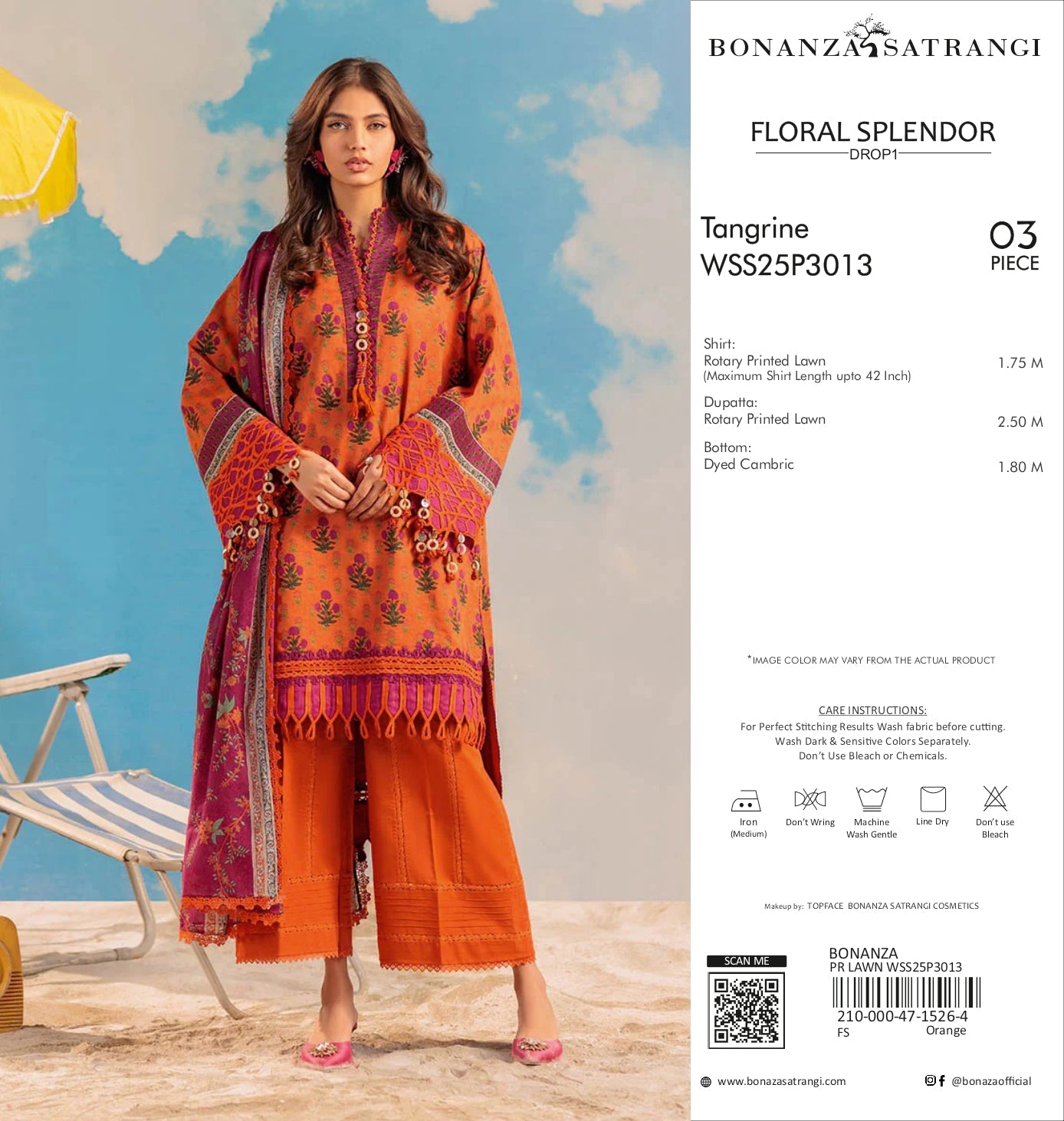 Tangrine Floral Printed 3-Piece Lawn Suit - WSS25P3013 (Bonanza Satrangi - Floral Splendor Drop 1)
