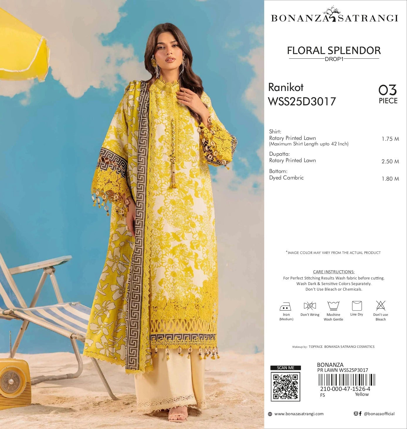 Ranikot Yellow - 3 Piece Printed Lawn Suit (WSS25D3017) | Bonanza Satrangi Floral Splendor - Drop 1