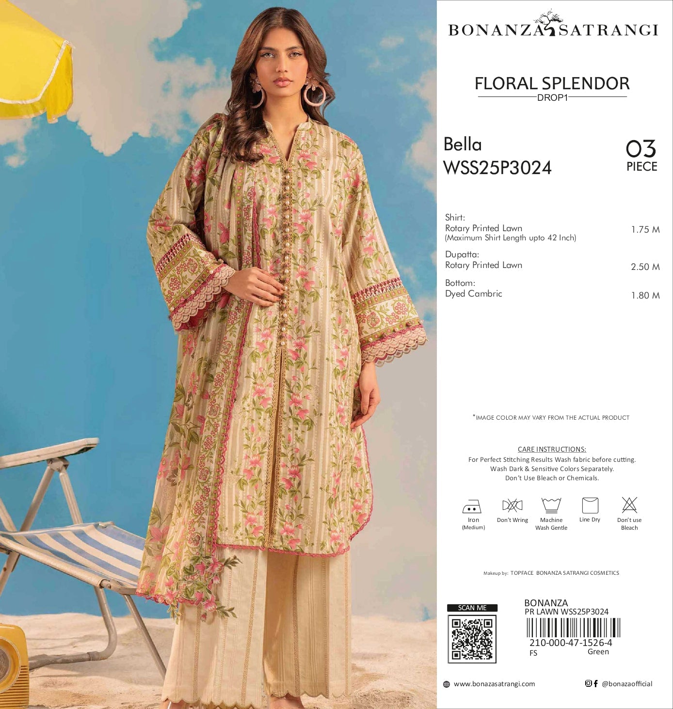 Bella Green - 3 Piece Printed Lawn Suit (WSS25P3024) | Bonanza Satrangi Floral Splendor - Drop 1