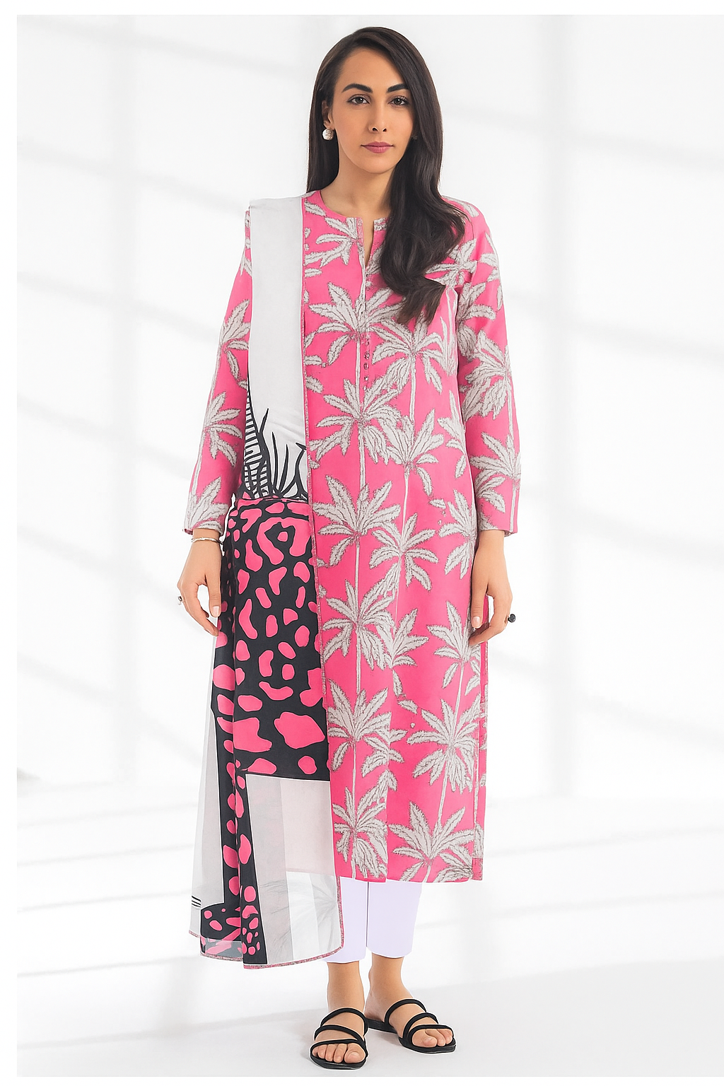 Palm Paradise - 3 Piece Pink Printed Lawn Suit | Summer Vibes Collection