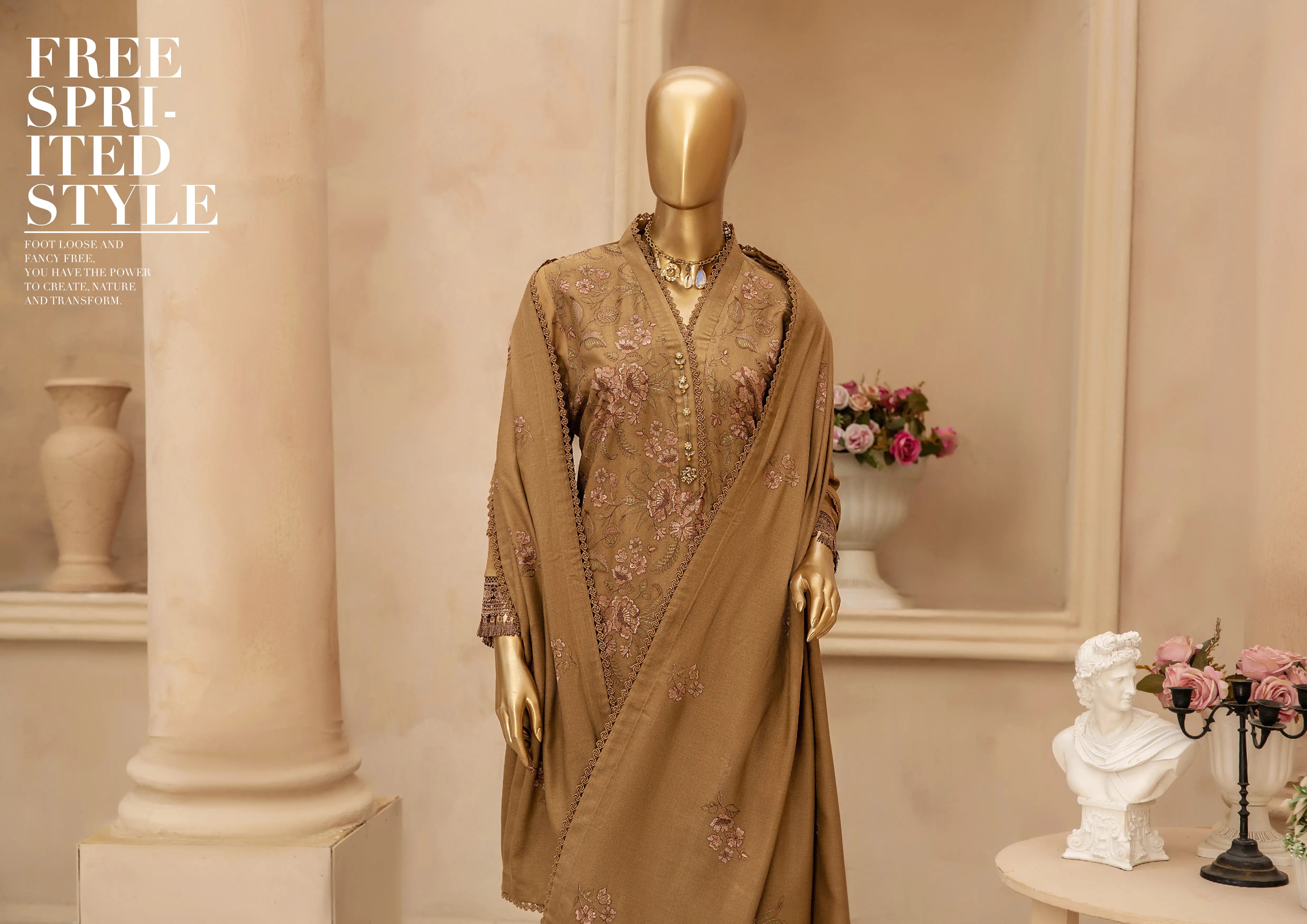 Dukhter Peach Leather 3 Piece Suit Vol-2 (D-01)