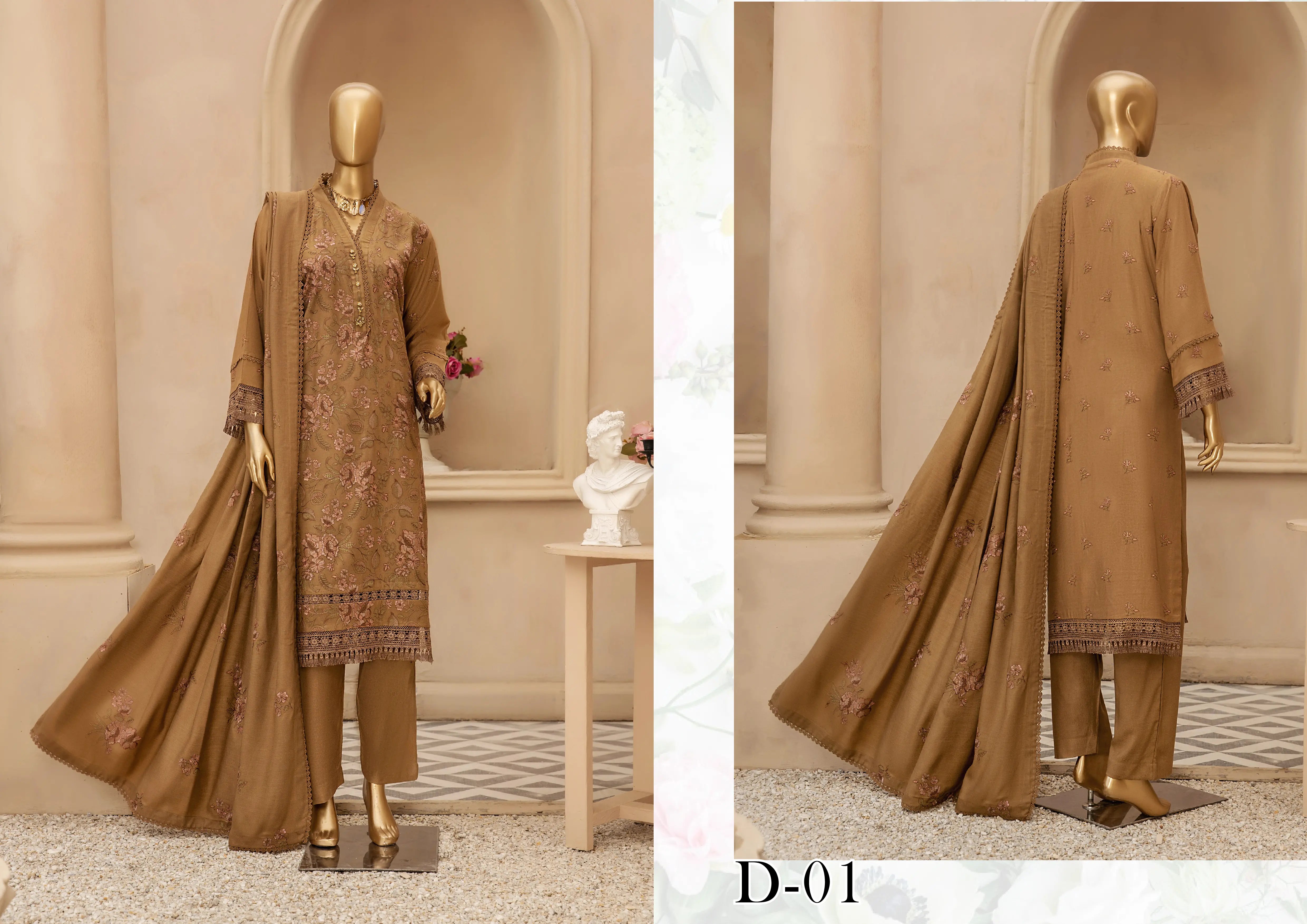 Dukhter Peach Leather 3 Piece Suit Vol-2 (D-01)