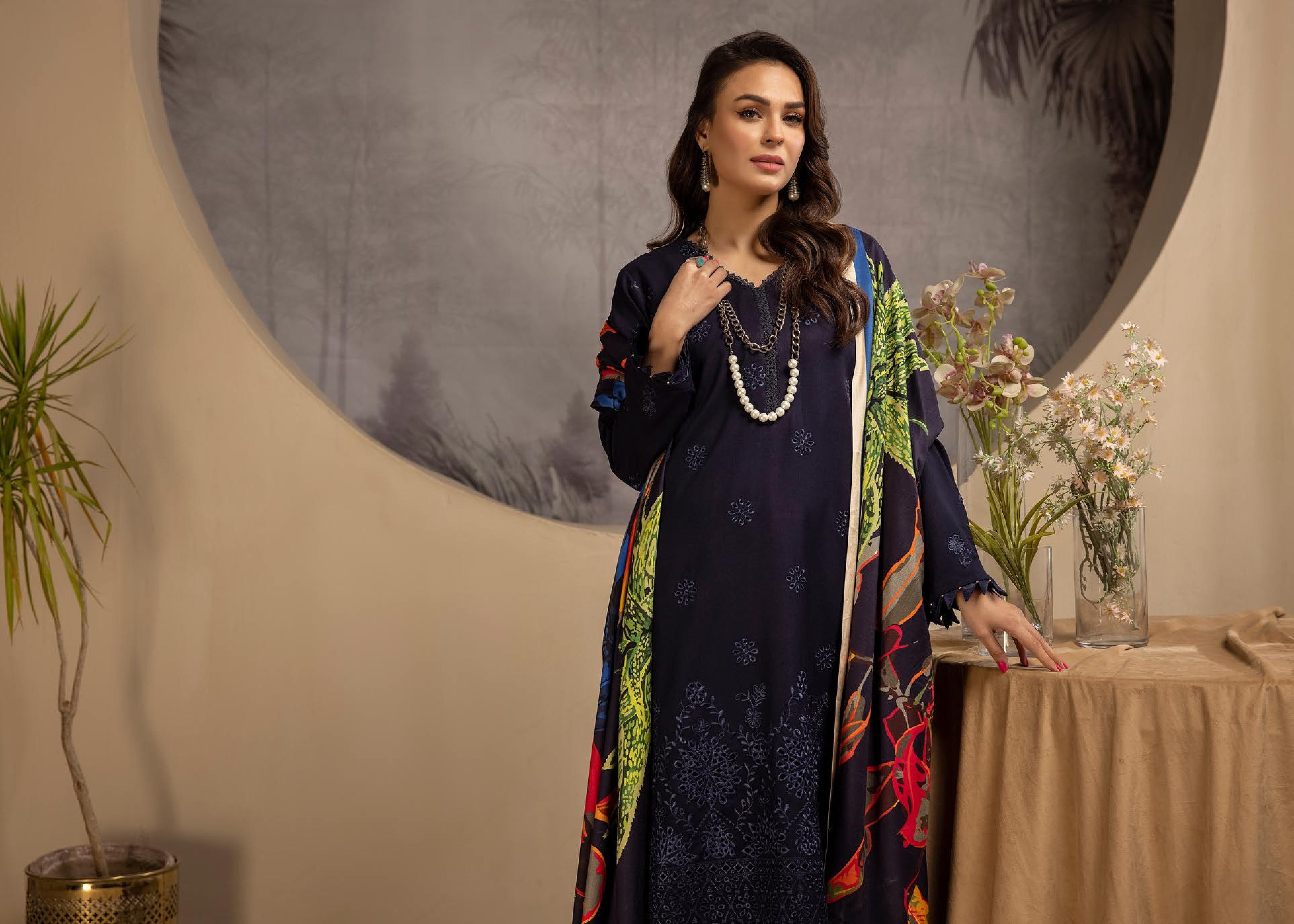 Mehak Embroidered Slub 3 Piece Suit (M-03)