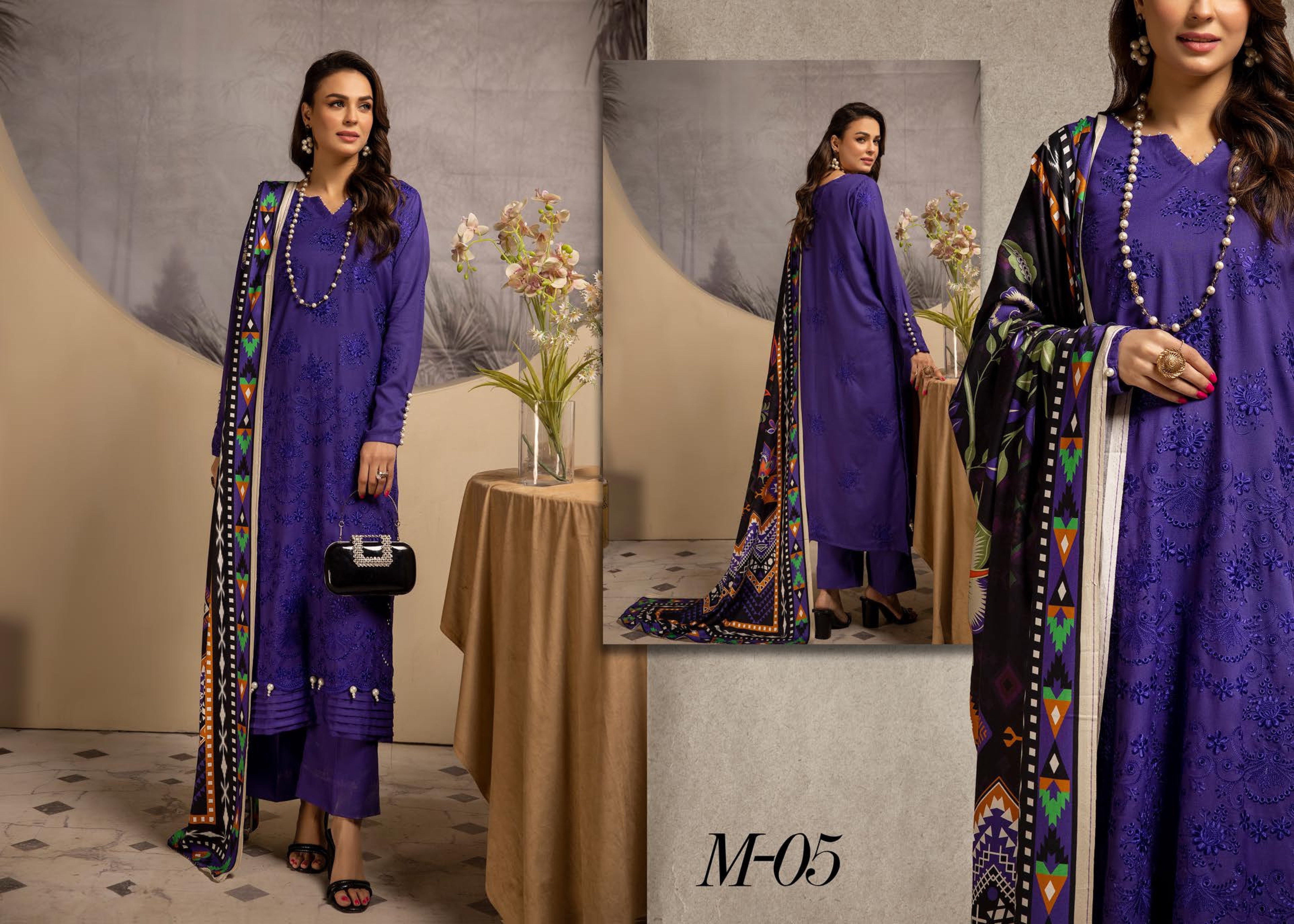 Mehak Embroidered Slub 3 Piece Suit (M-05)