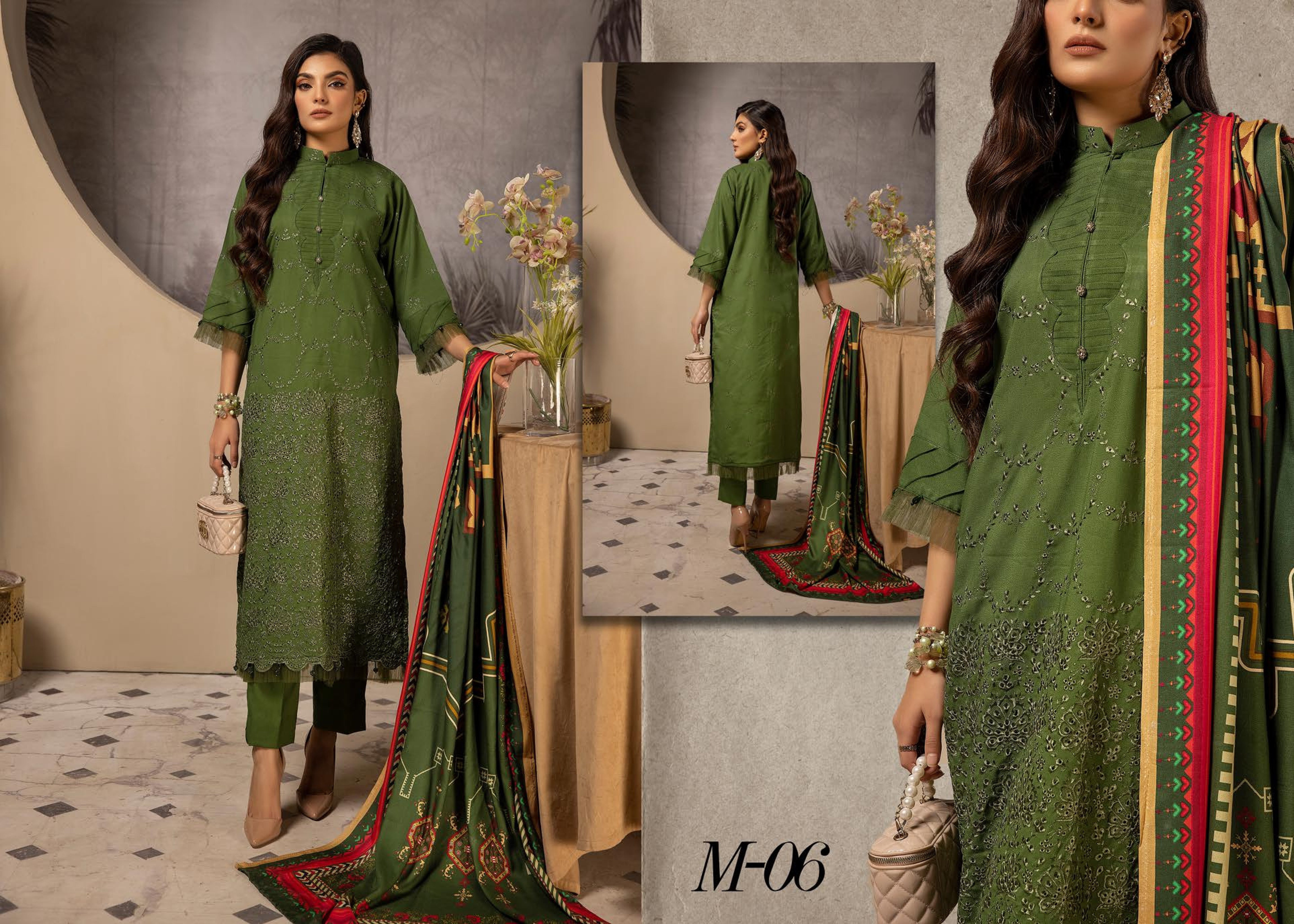 Mehak Embroidered Slub 3 Piece Suit (M-06)