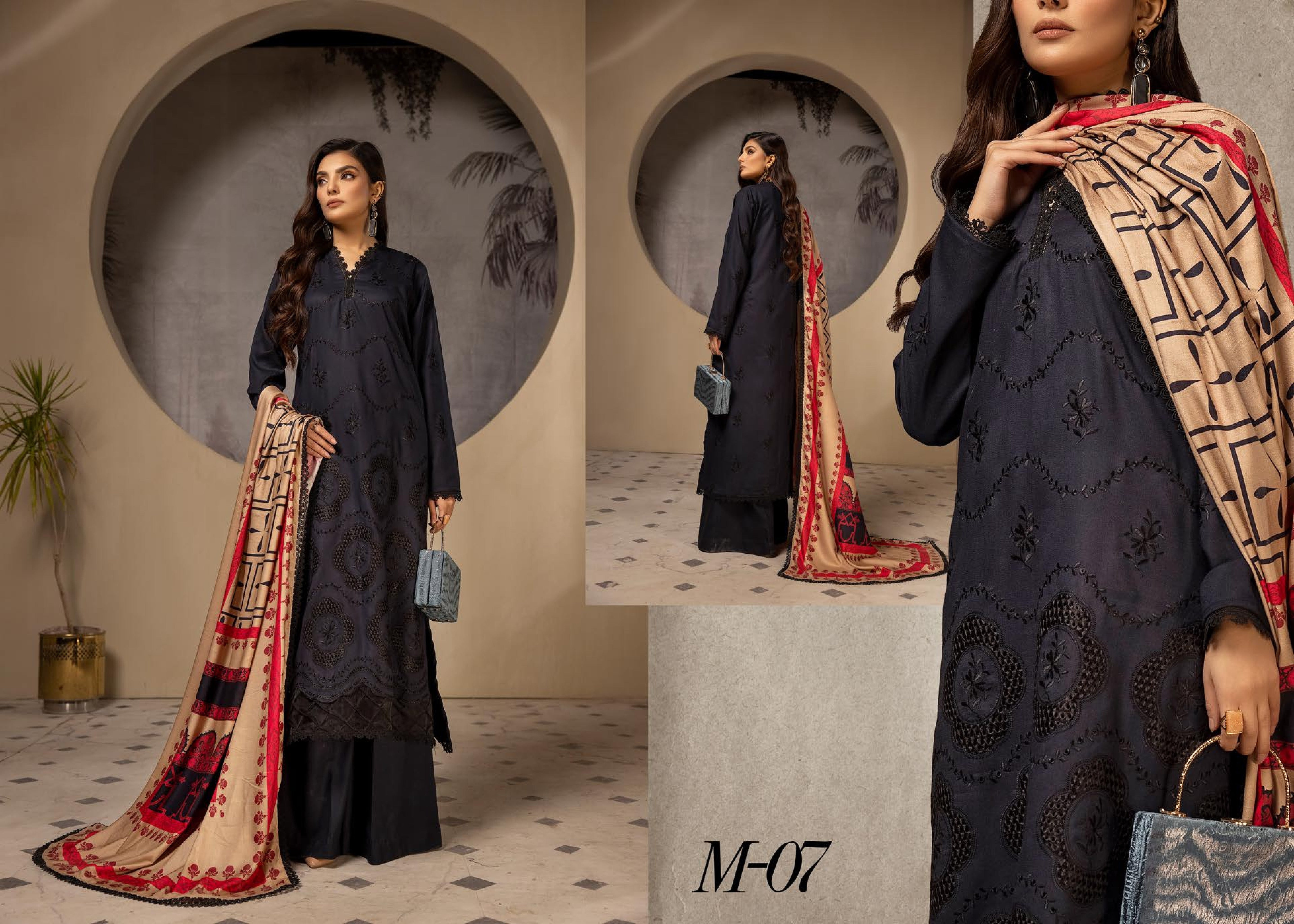 Mehak Embroidered Slub 3 Piece Suit (M-07)