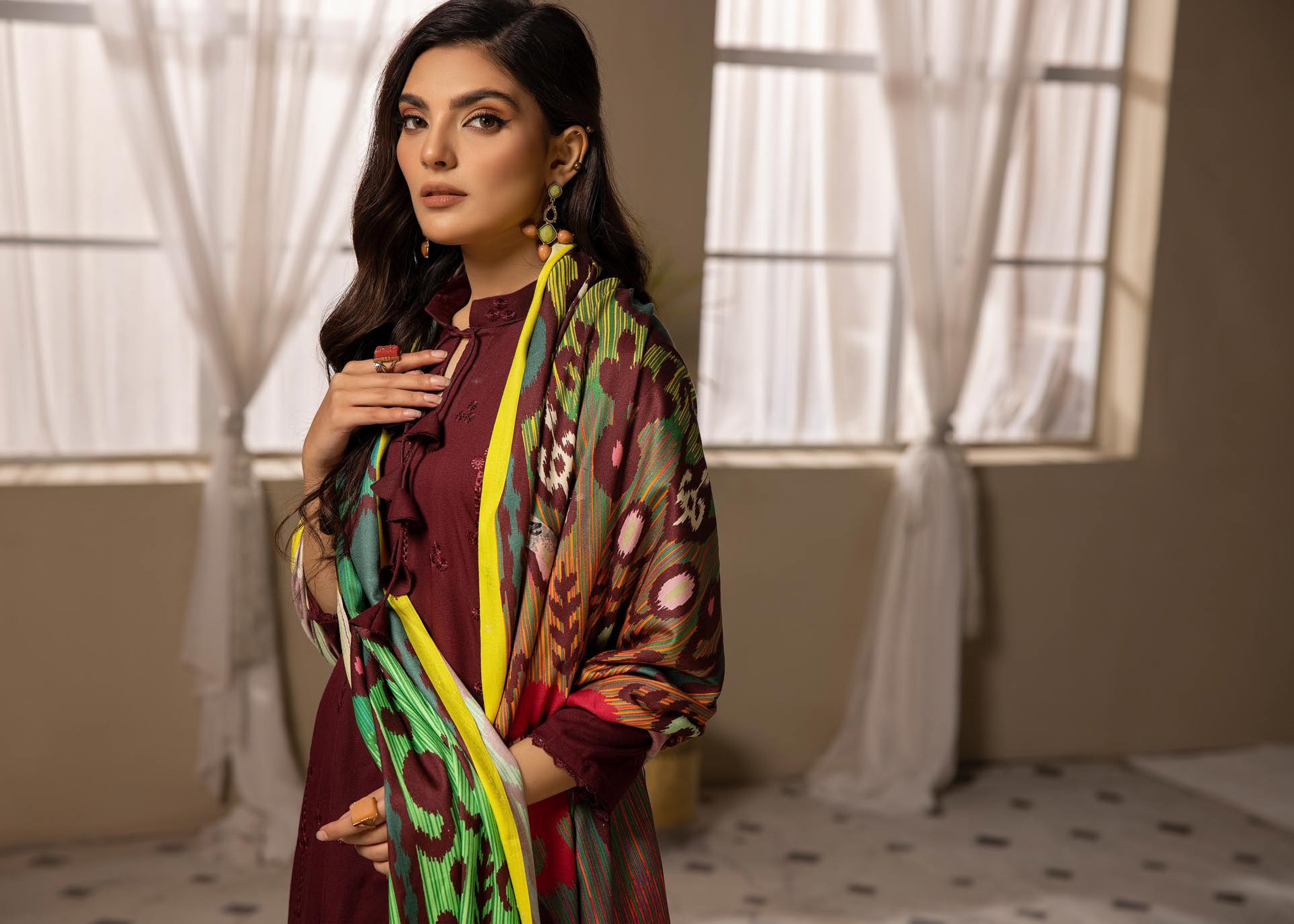 Mehak Embroidered Slub 3 Piece Suit (M-09)