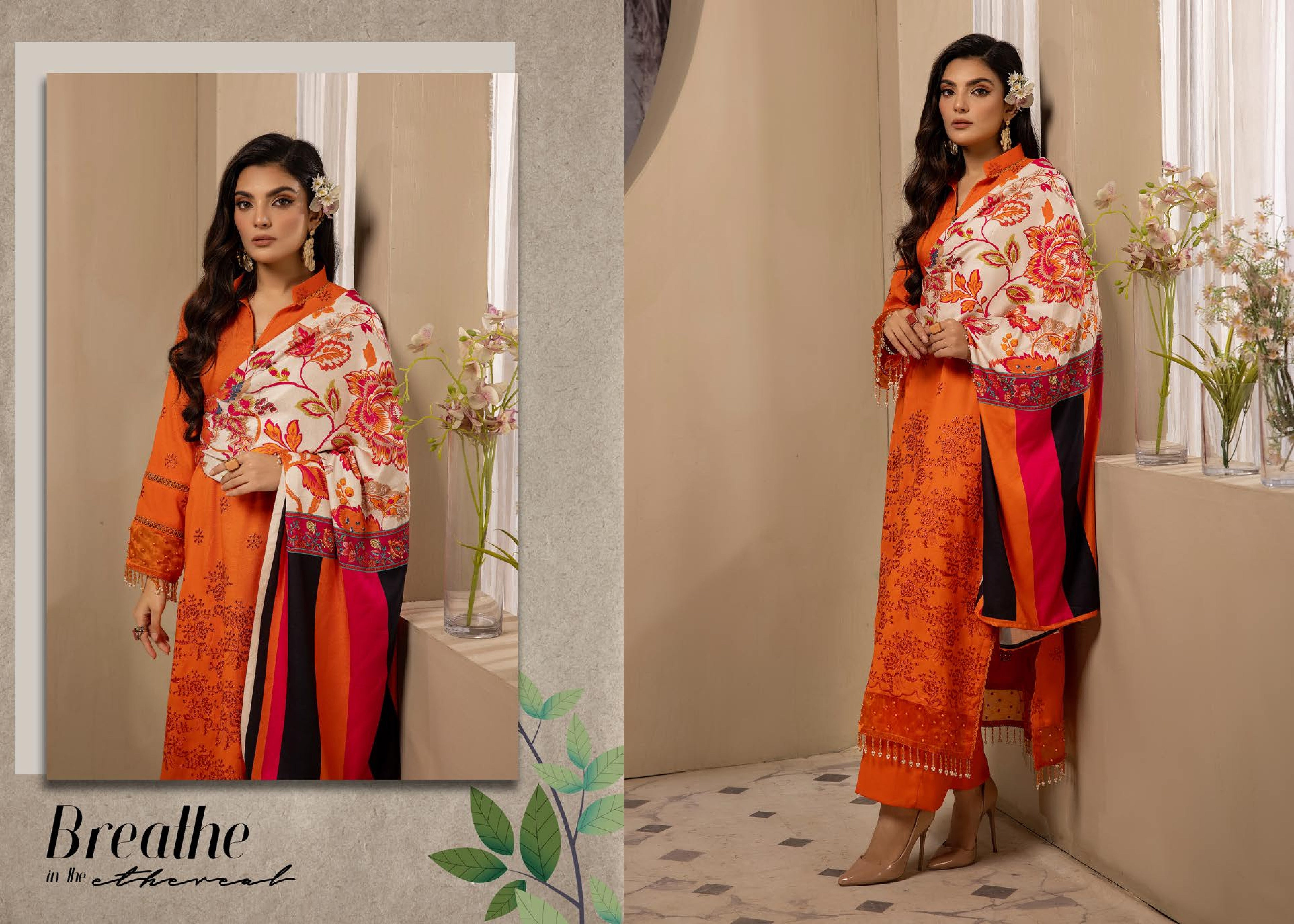 Mehak Embroidered Slub 3 Piece Suit (M-02)