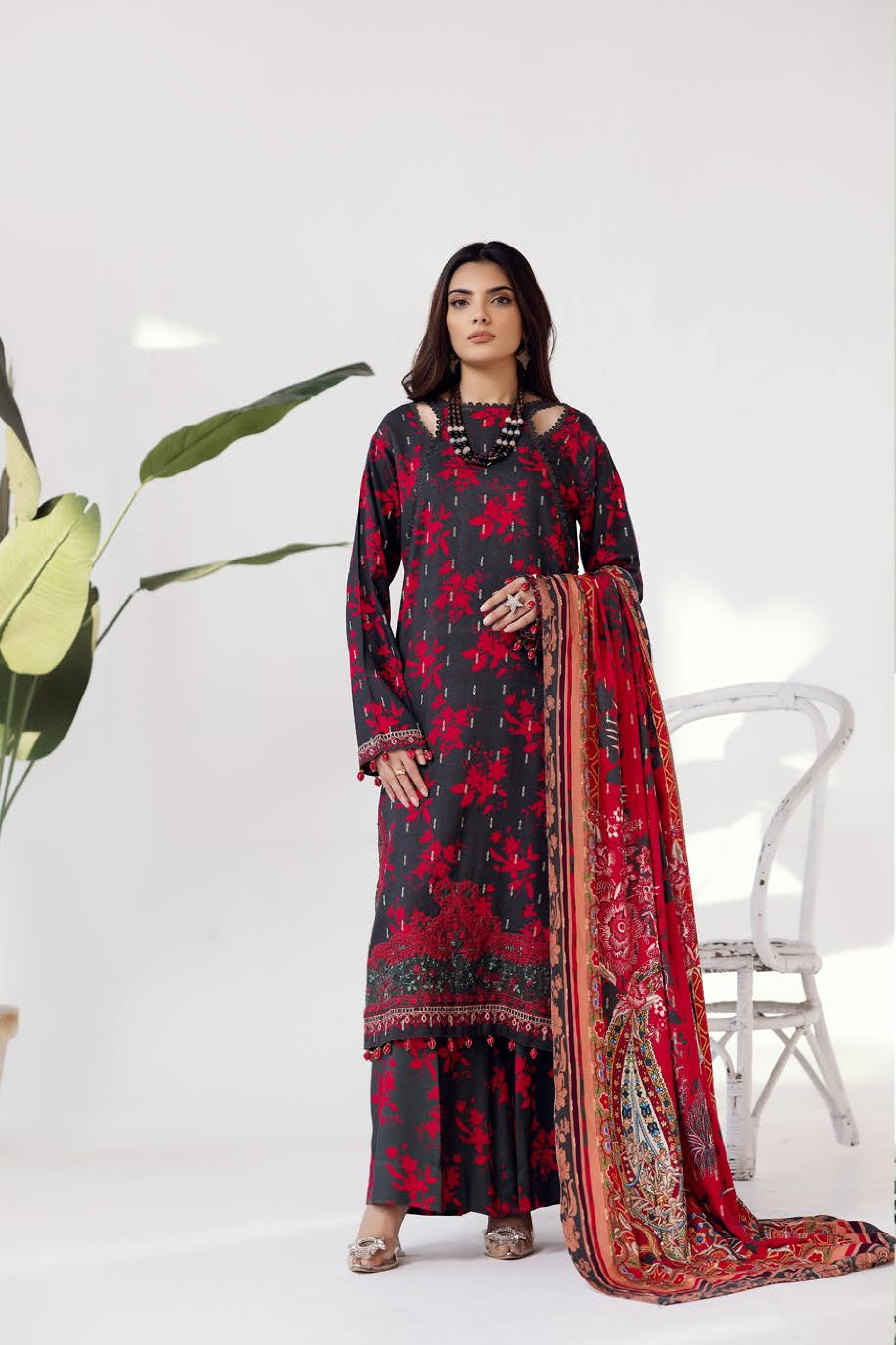 Rang Nagar Printed Slub 3 Piece Suit (RN-03)