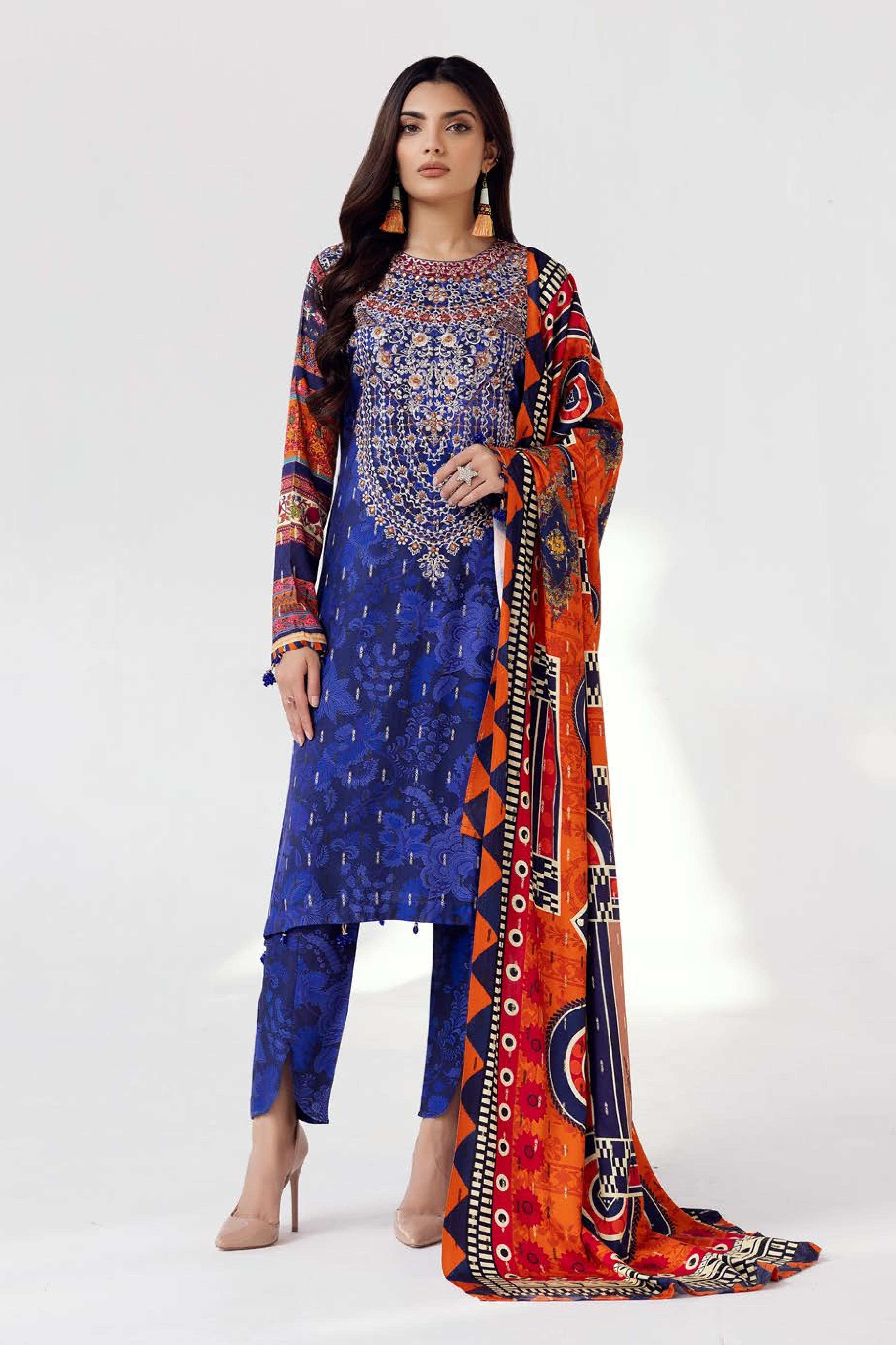 Rang Nagar Printed Slub 3 Piece Suit (RN-06)