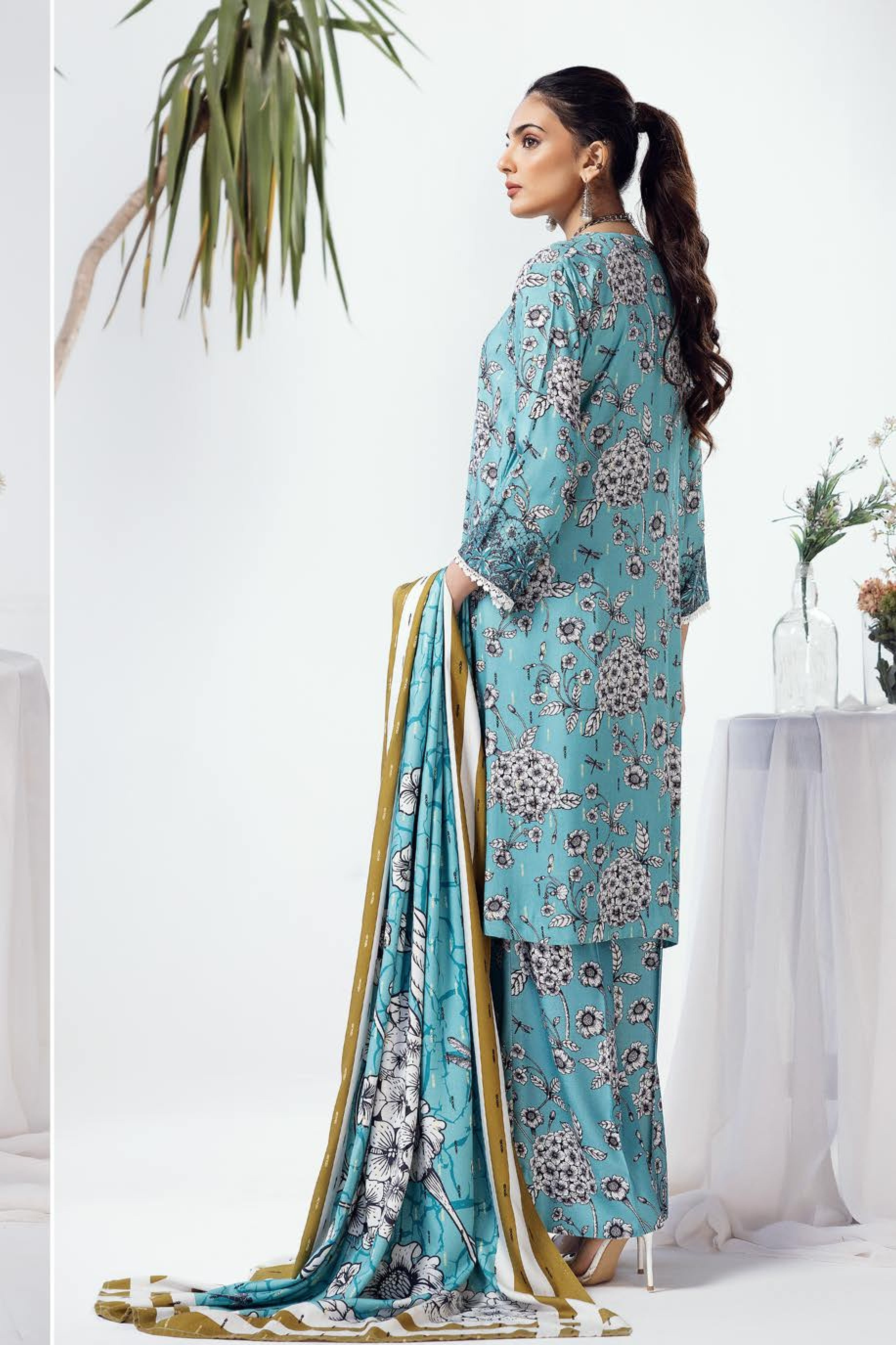Rang Nagar Printed Slub 3 Piece Suit (RN-09)