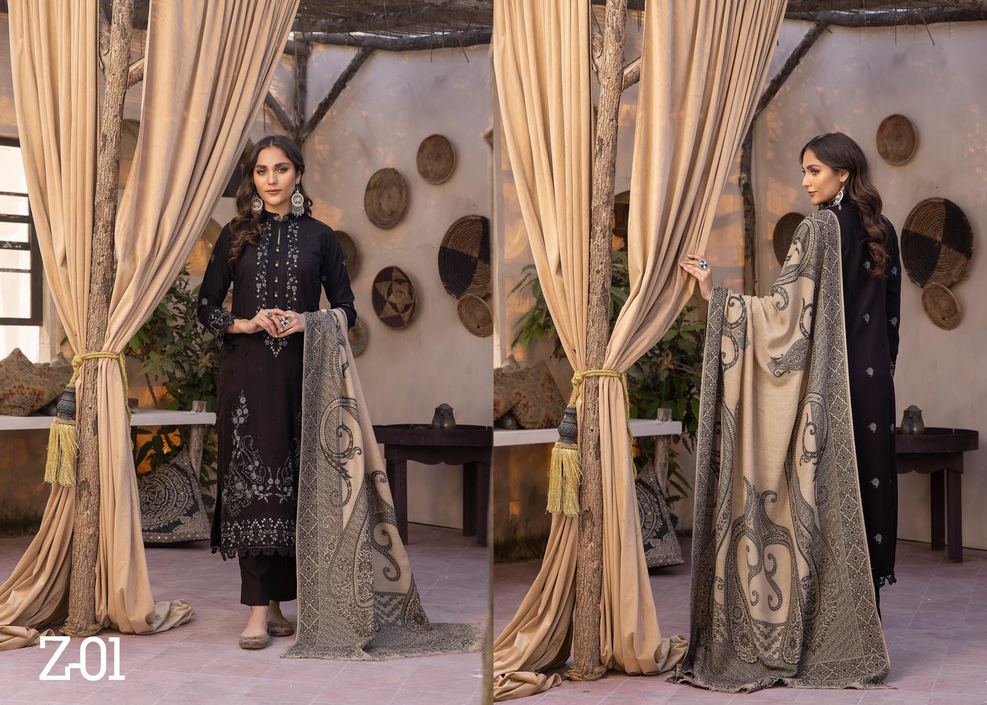 Zeenat by khoobsurat Embroidered Peach Leather Collection with Sawati Shawl (Z-01)