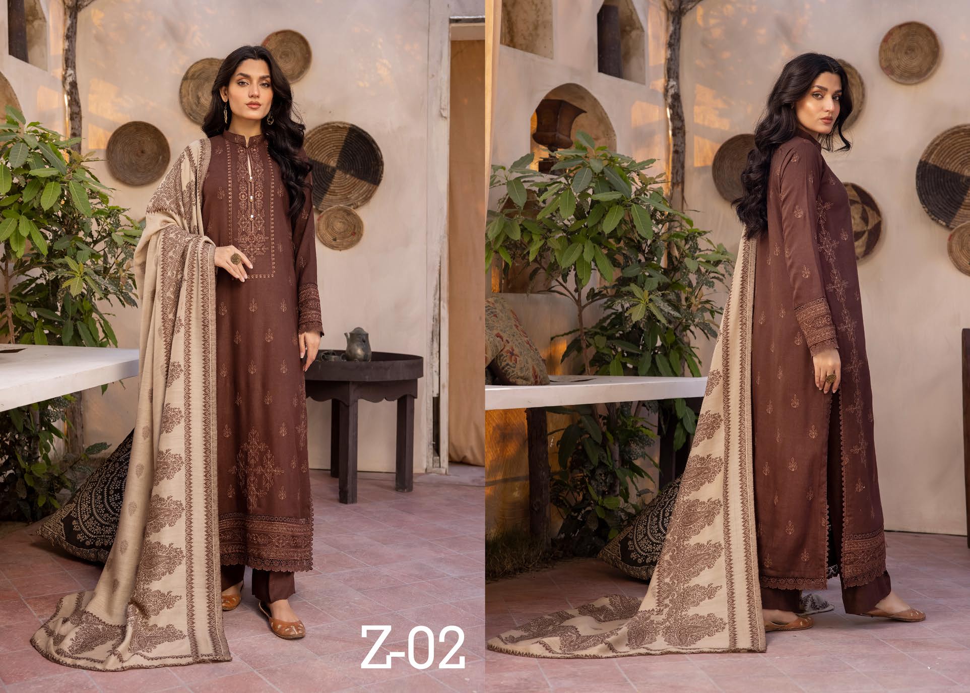 Zeenat by khoobsurat Embroidered Peach Leather Collection with Sawati Shawl (Z-02)