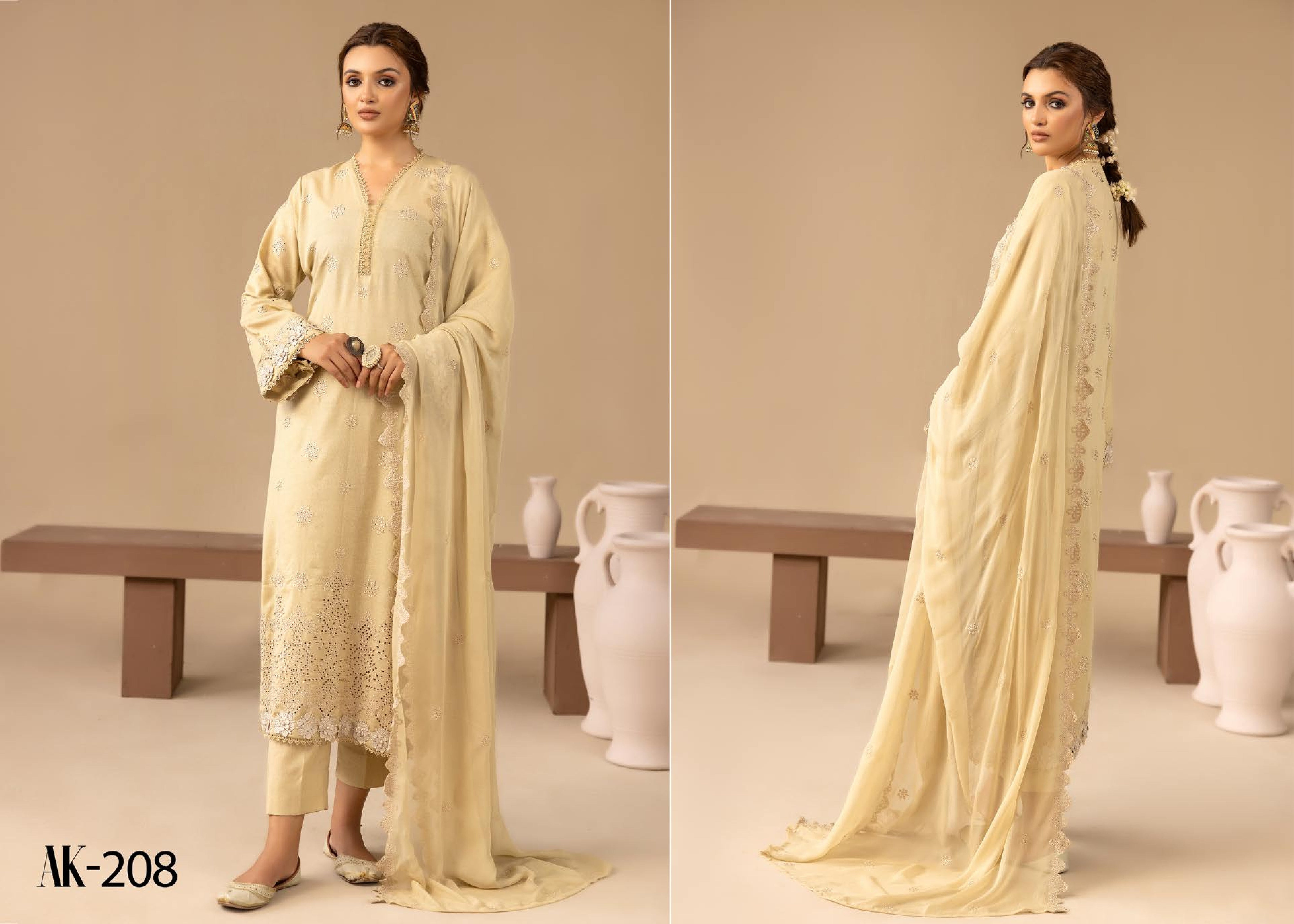 Anchal Embroidered Karandi 3 Piece Suit (AK-208)