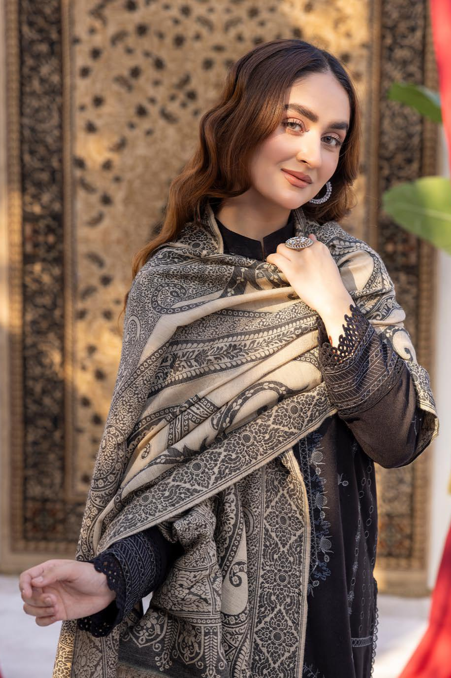 Anchal Embroidery Peach Leather 3 Piece Suit with Sawati Shawl (AS-02)