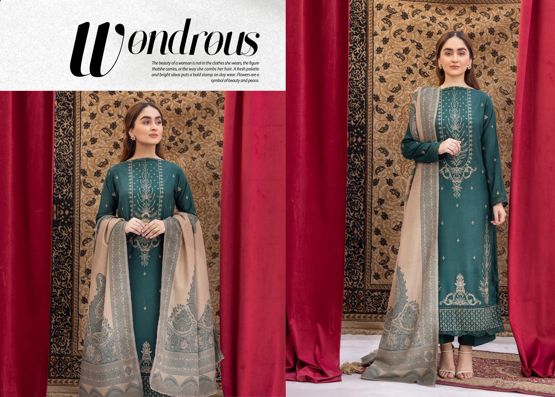Anchal Embroidery Peach Leather 3 Piece Suit with Sawati Shawl (AS-07)
