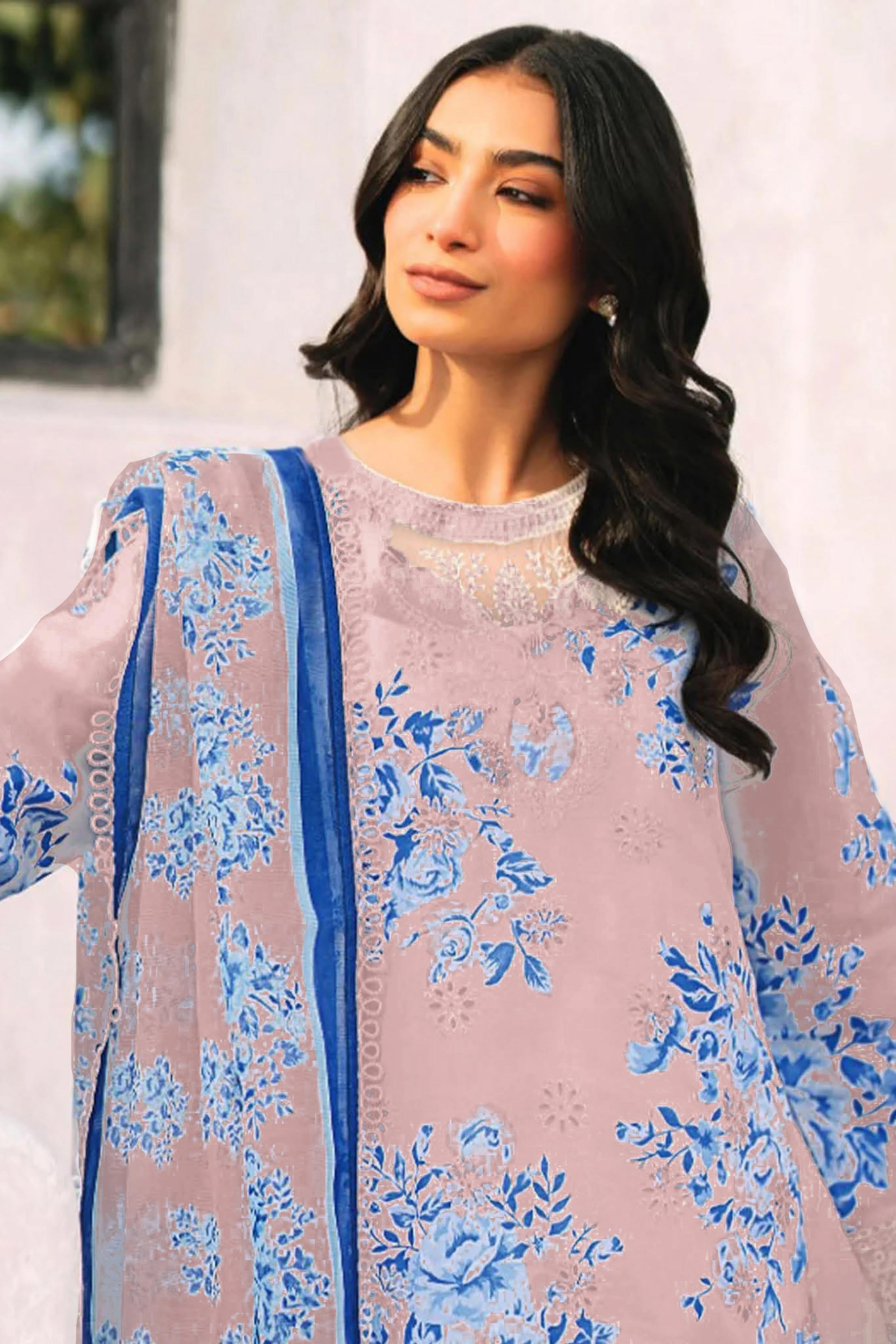 Zainab Chottani Lawn – Bana Dora 2025 (Pink & Blue Floral 3-Piece Suit)