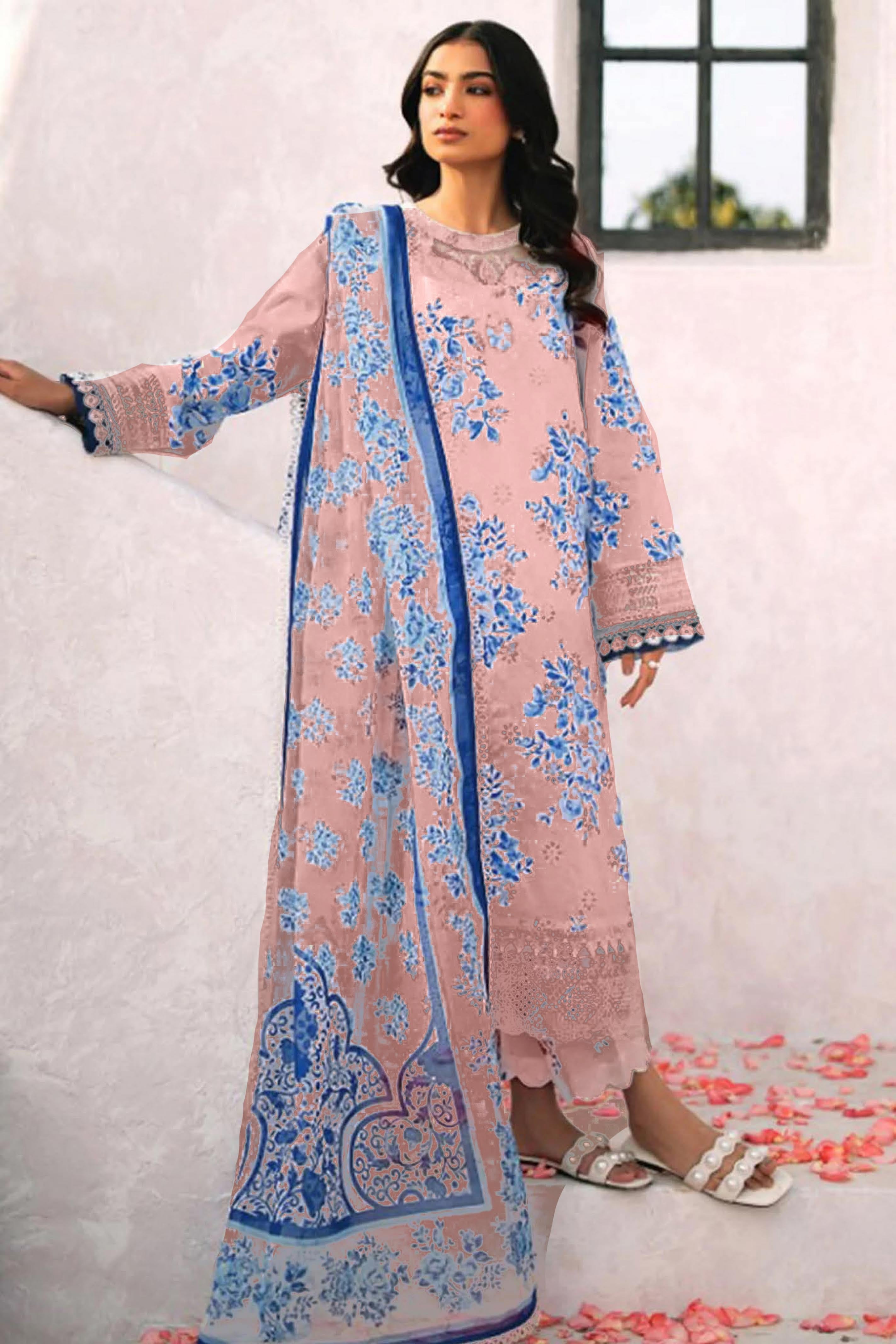 Zainab Chottani Lawn – Bana Dora 2025 (Pink & Blue Floral 3-Piece Suit)