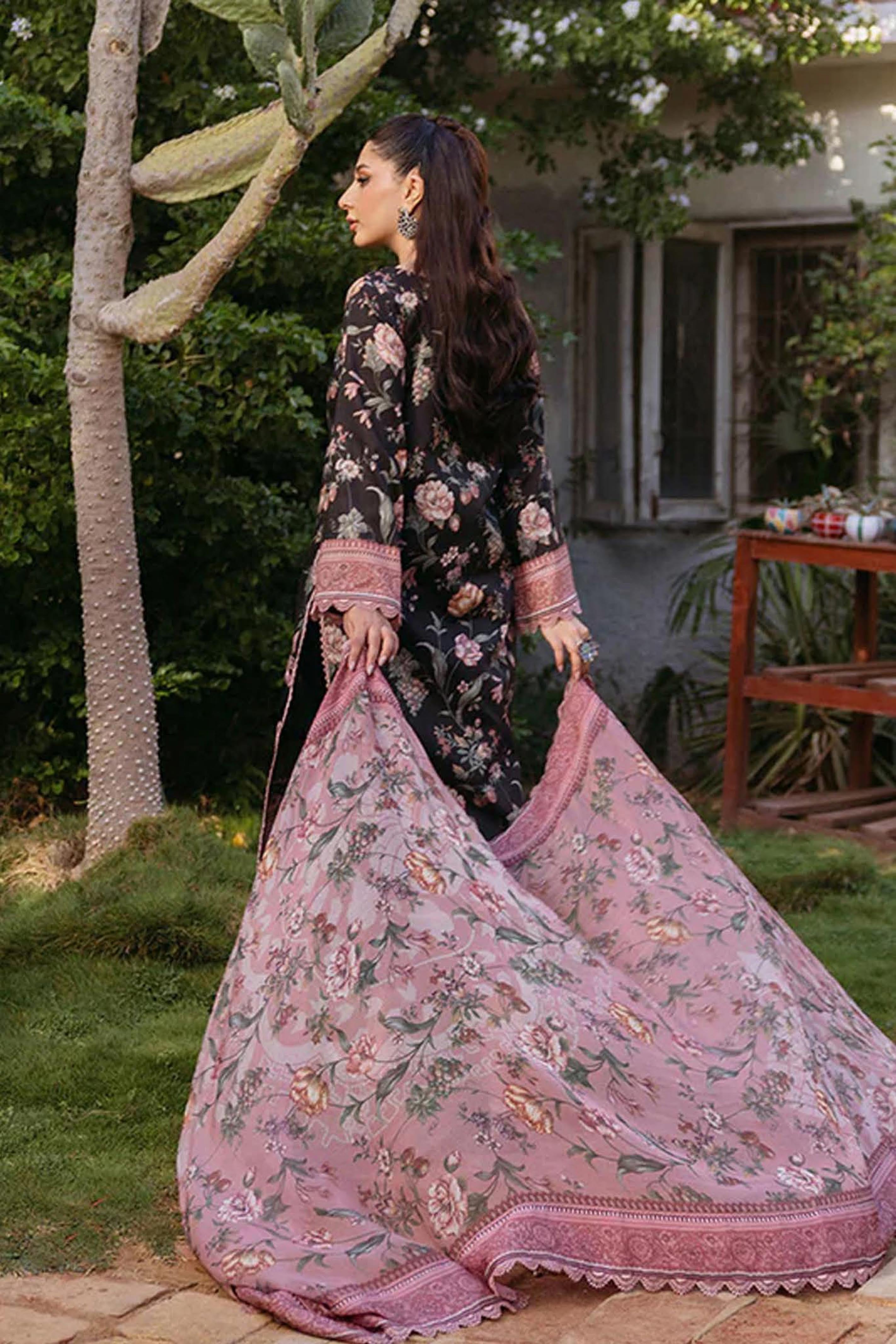 Zainab Chottani Lawn – Bana Dora 2025 (Black & Pink Floral 3-Piece Suit)