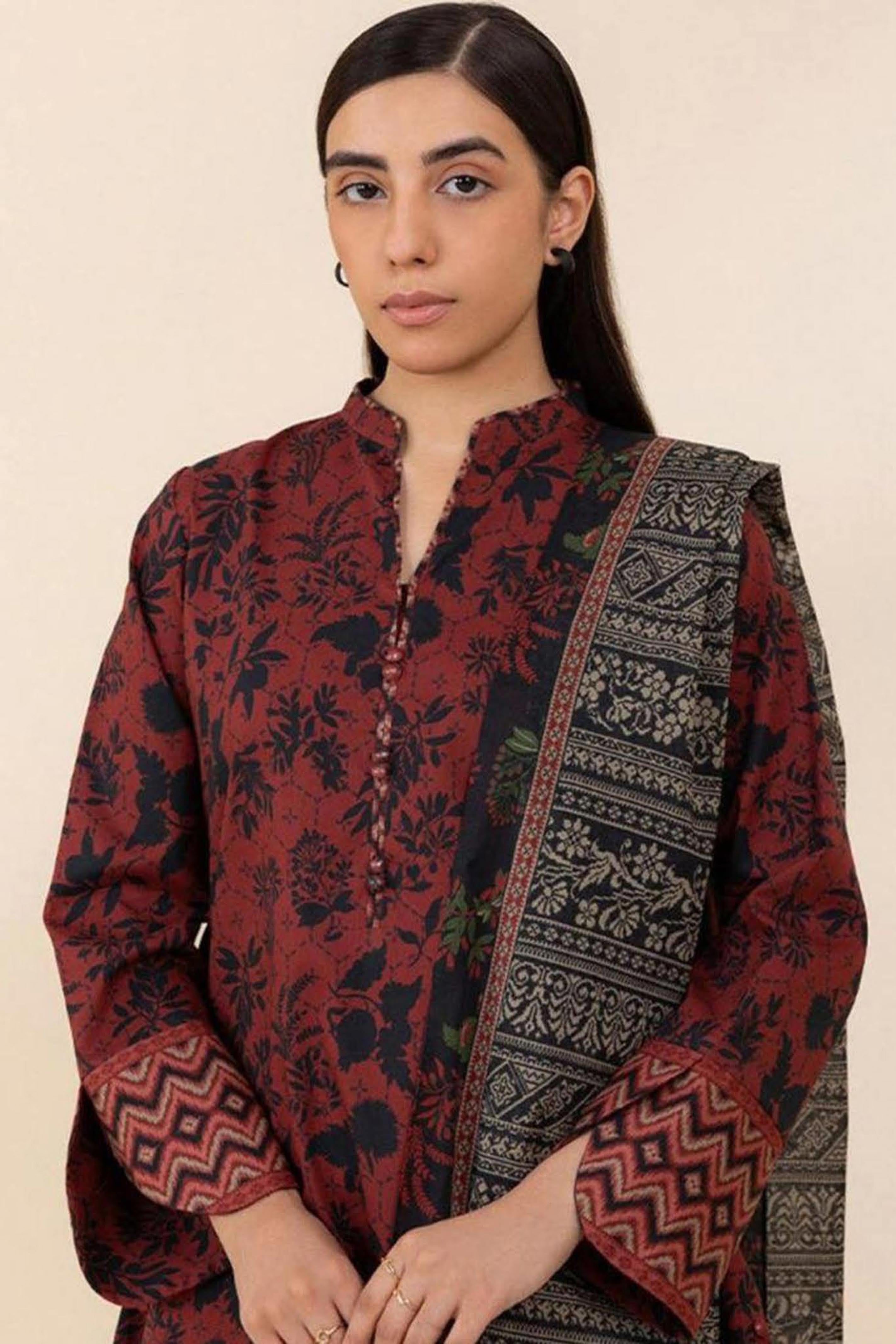 Zainab Chottani Lawn – Bana Dora 2025 (Rust Floral 3-Piece Suit)