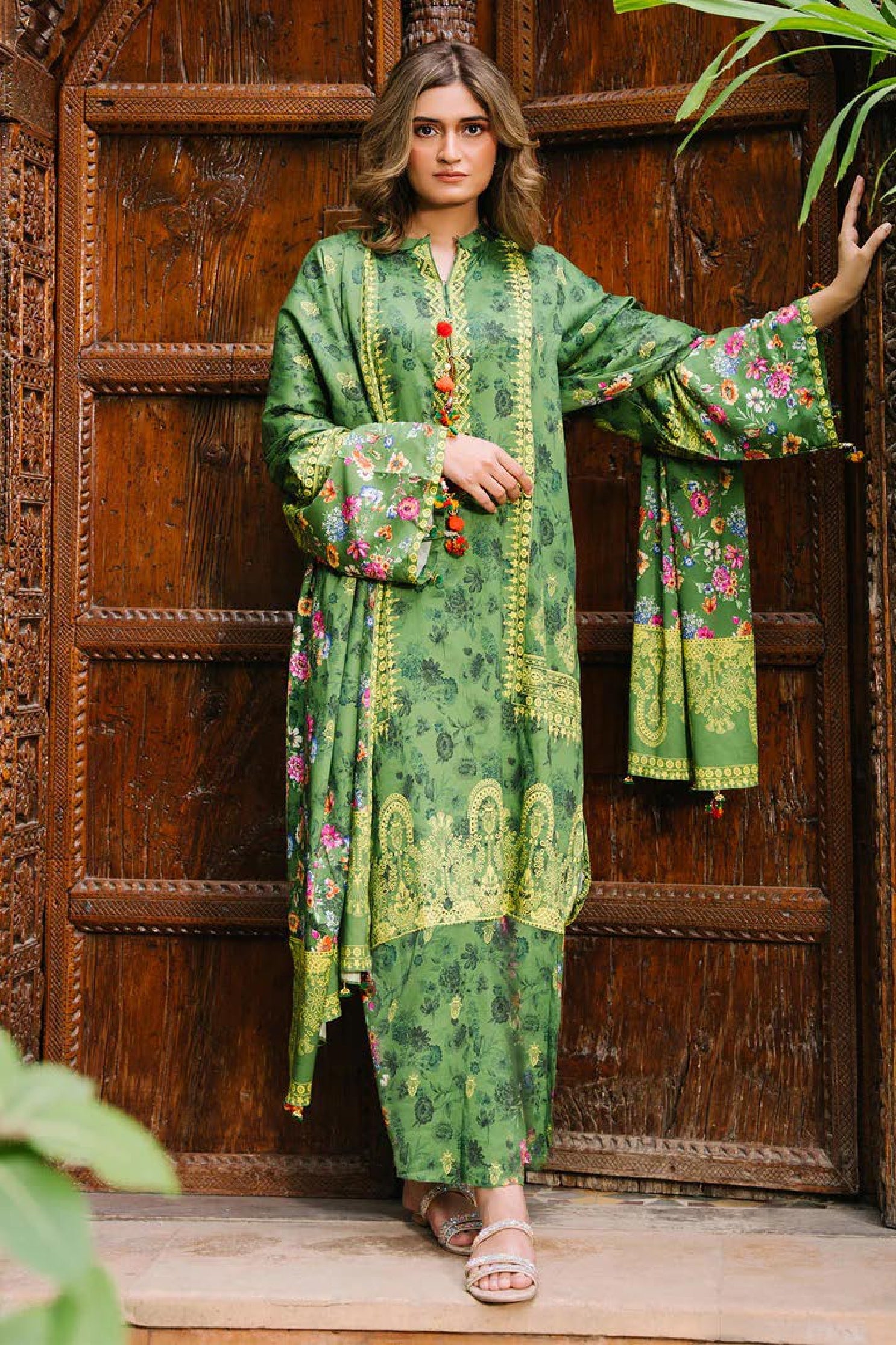 Fresh Green Floral Printed Lawn 3-Piece Suit | Summer Essentials 2025 by Khoobsurat